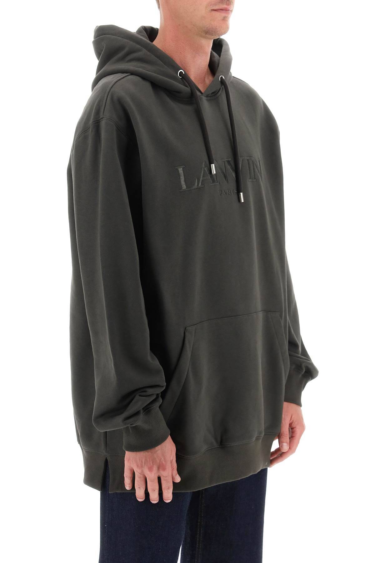 Shop Lanvin Hoodie With Curb Embroidery In Green