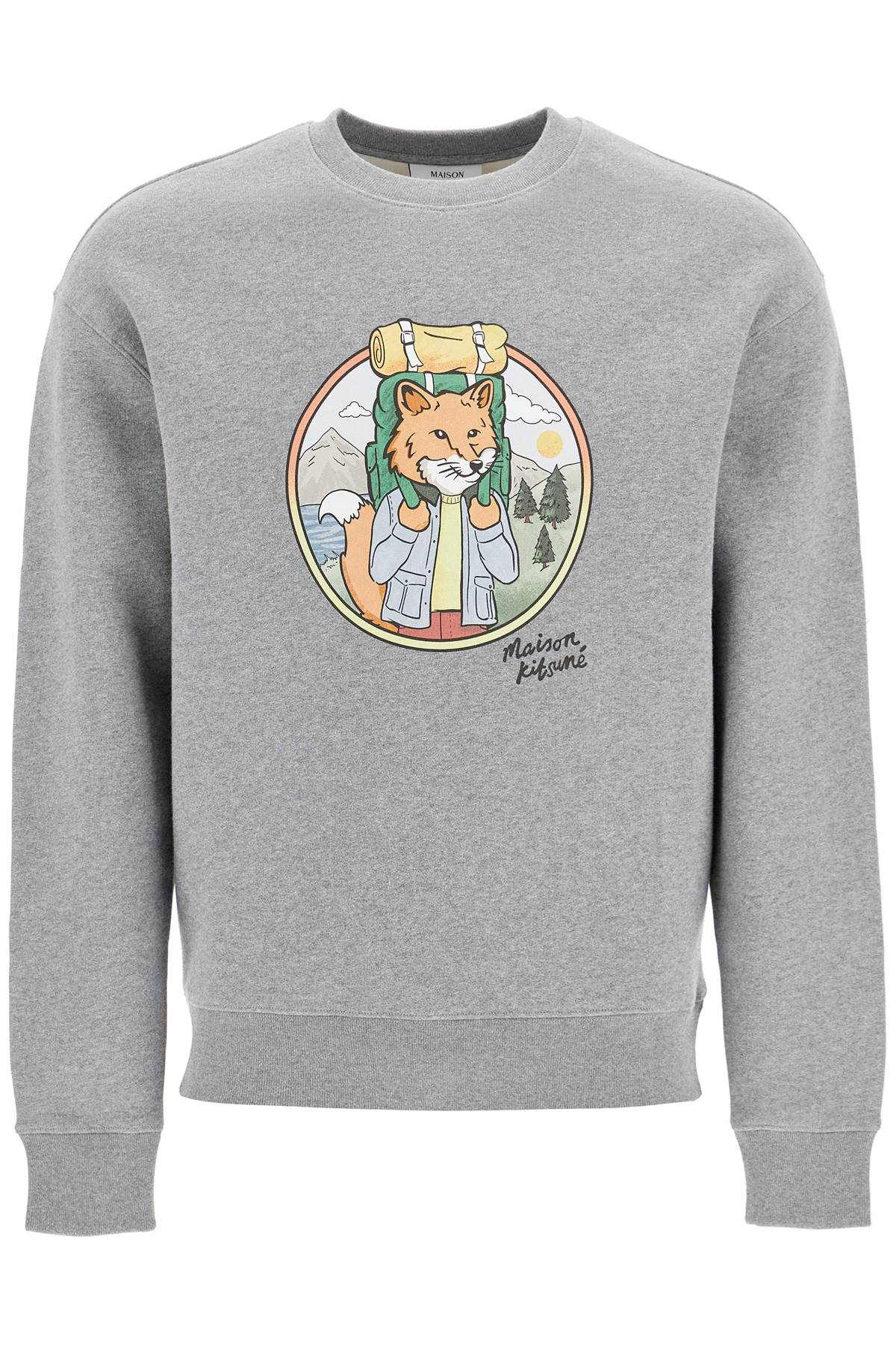 Shop Maison Kitsuné "rambling Fox Print Sweat In Grey