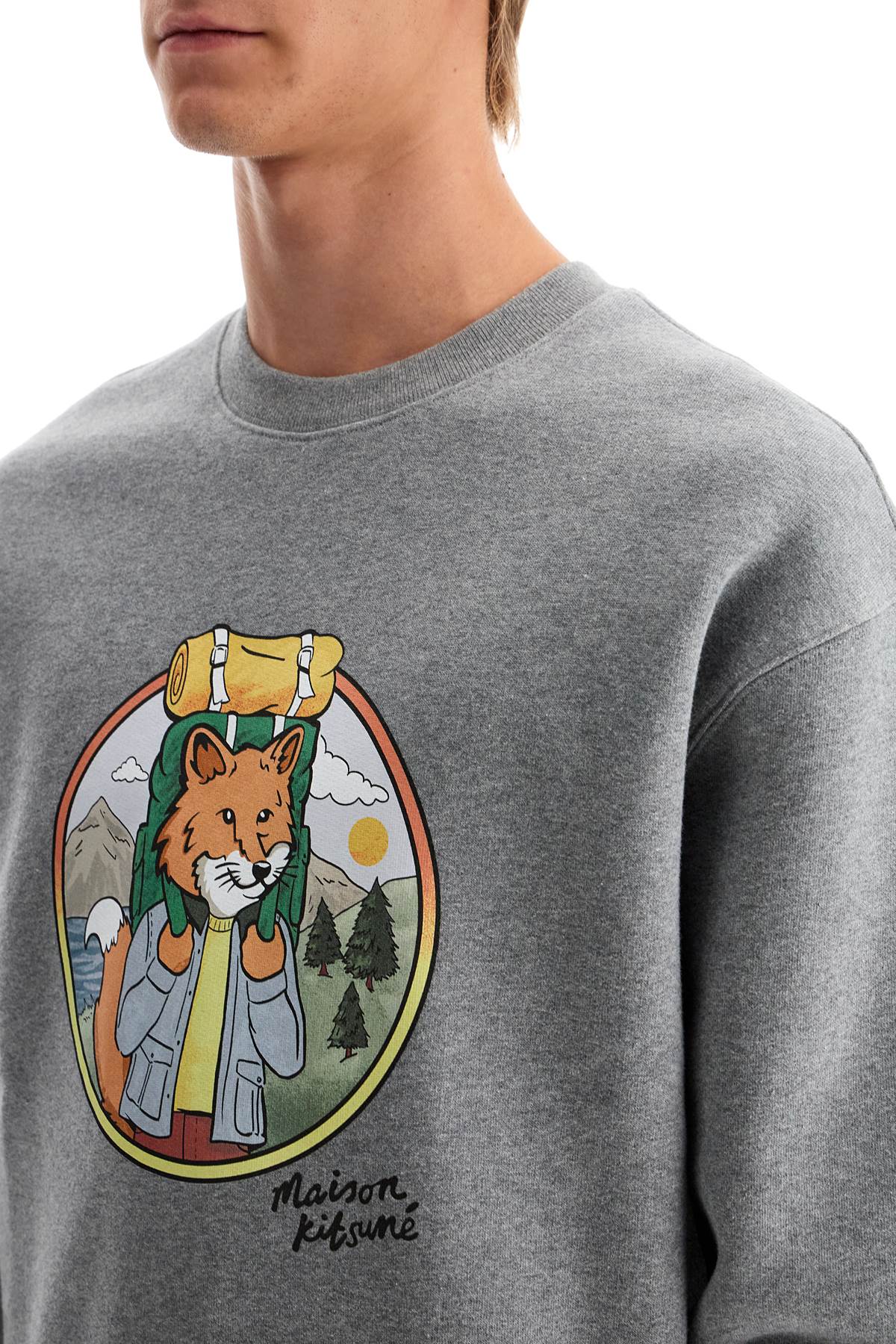 Shop Maison Kitsuné "rambling Fox Print Sweat In Grey