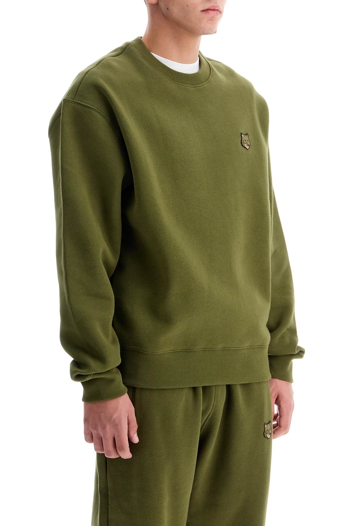 Shop Maison Kitsuné 'bold Fox Head Crewneck Sweat In Green