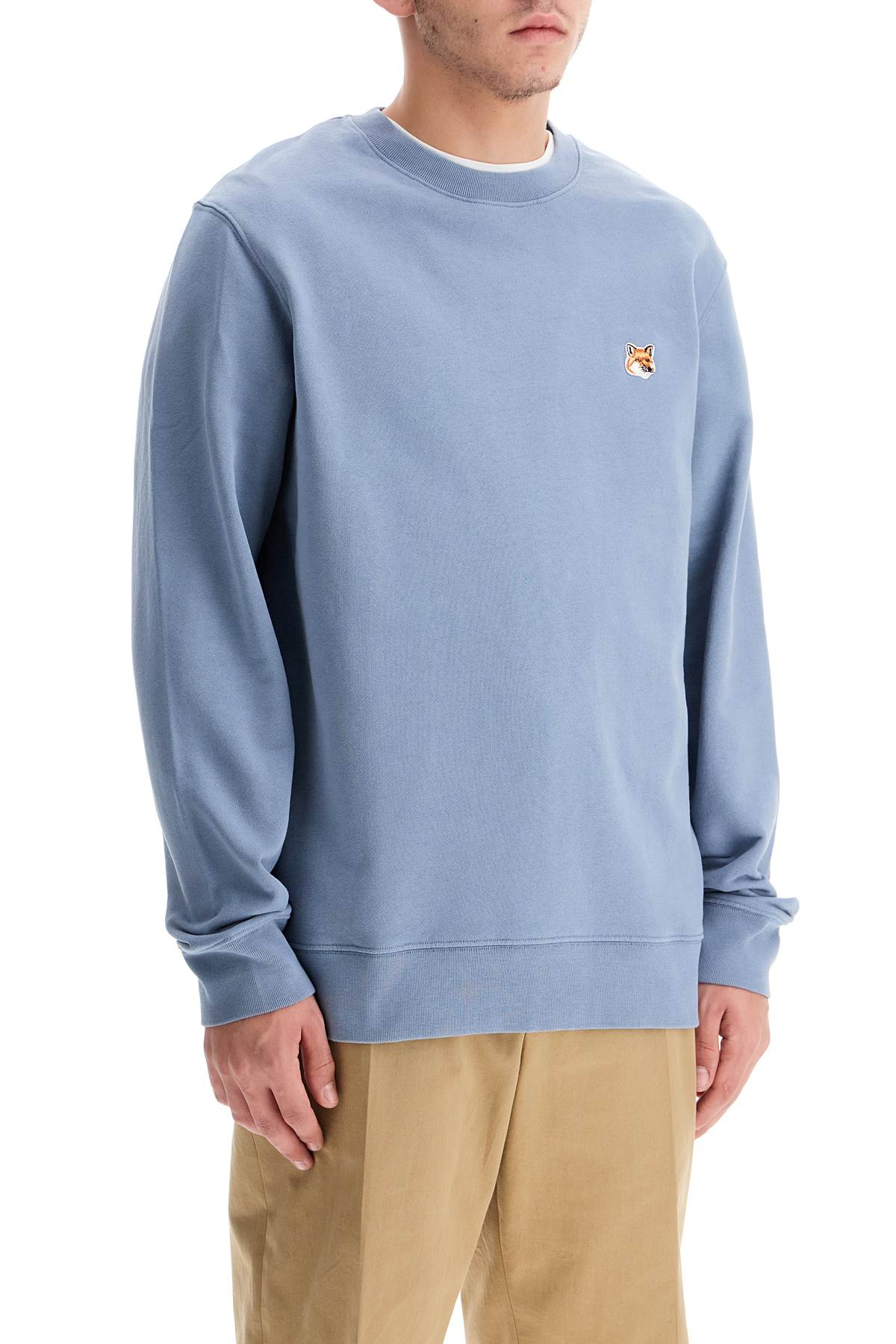 Shop Maison Kitsuné 'fox Head Patch Sweatshirt With In Light Blue