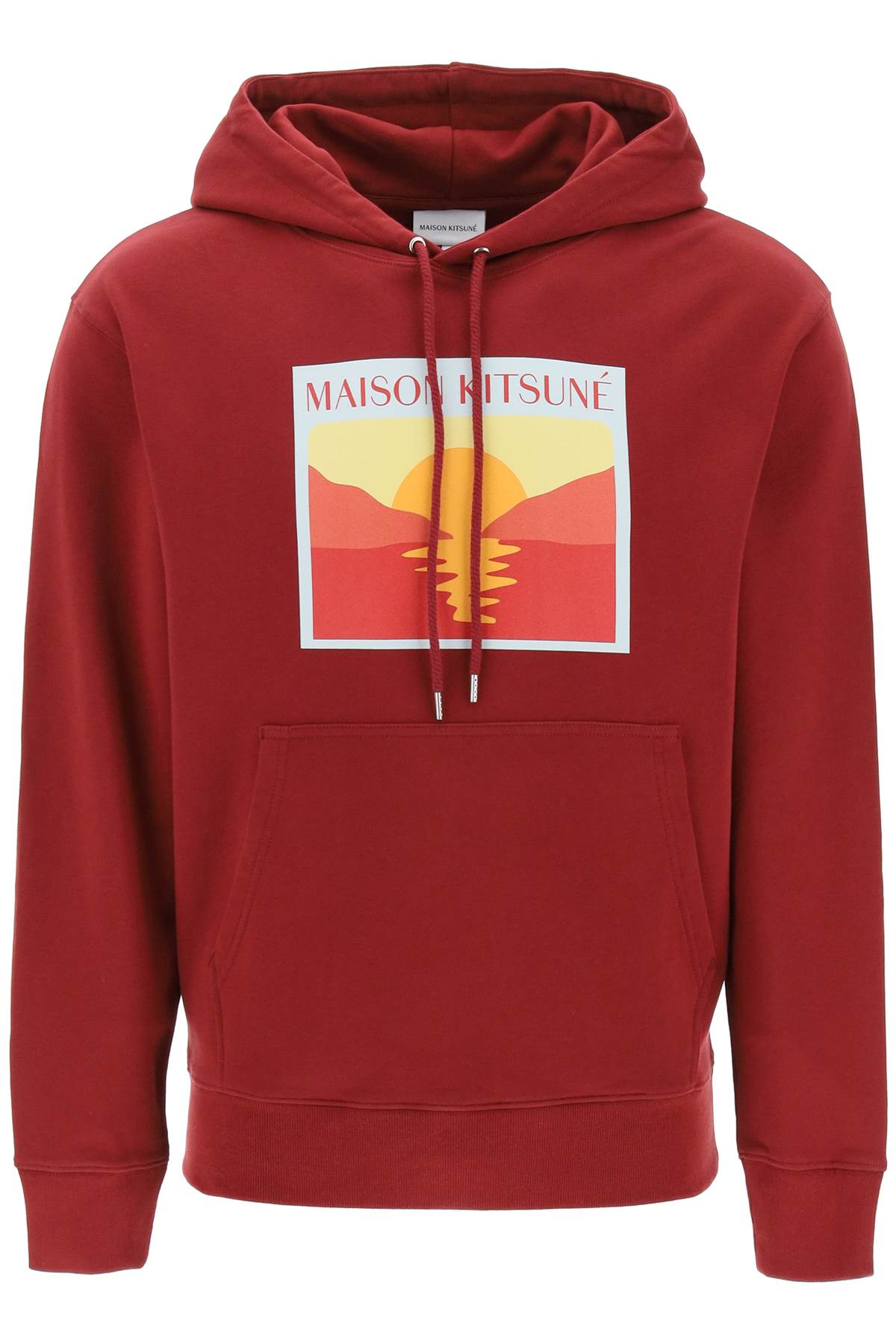 Shop Maison Kitsuné Hooded Sweatshirt With Graphic Print In Red