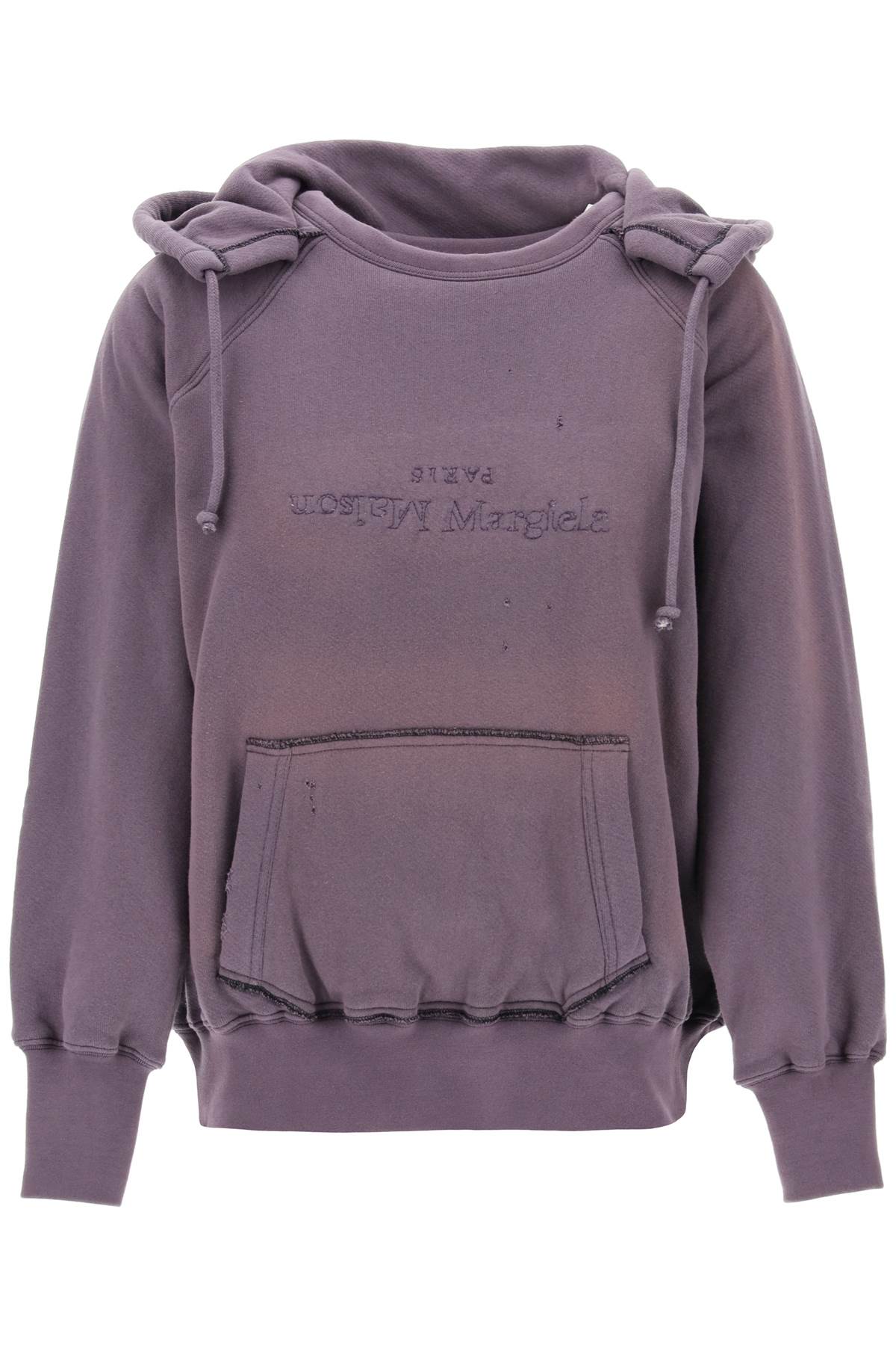 Shop Maison Margiela Hoodie With Reverse Logo And Hood In Purple