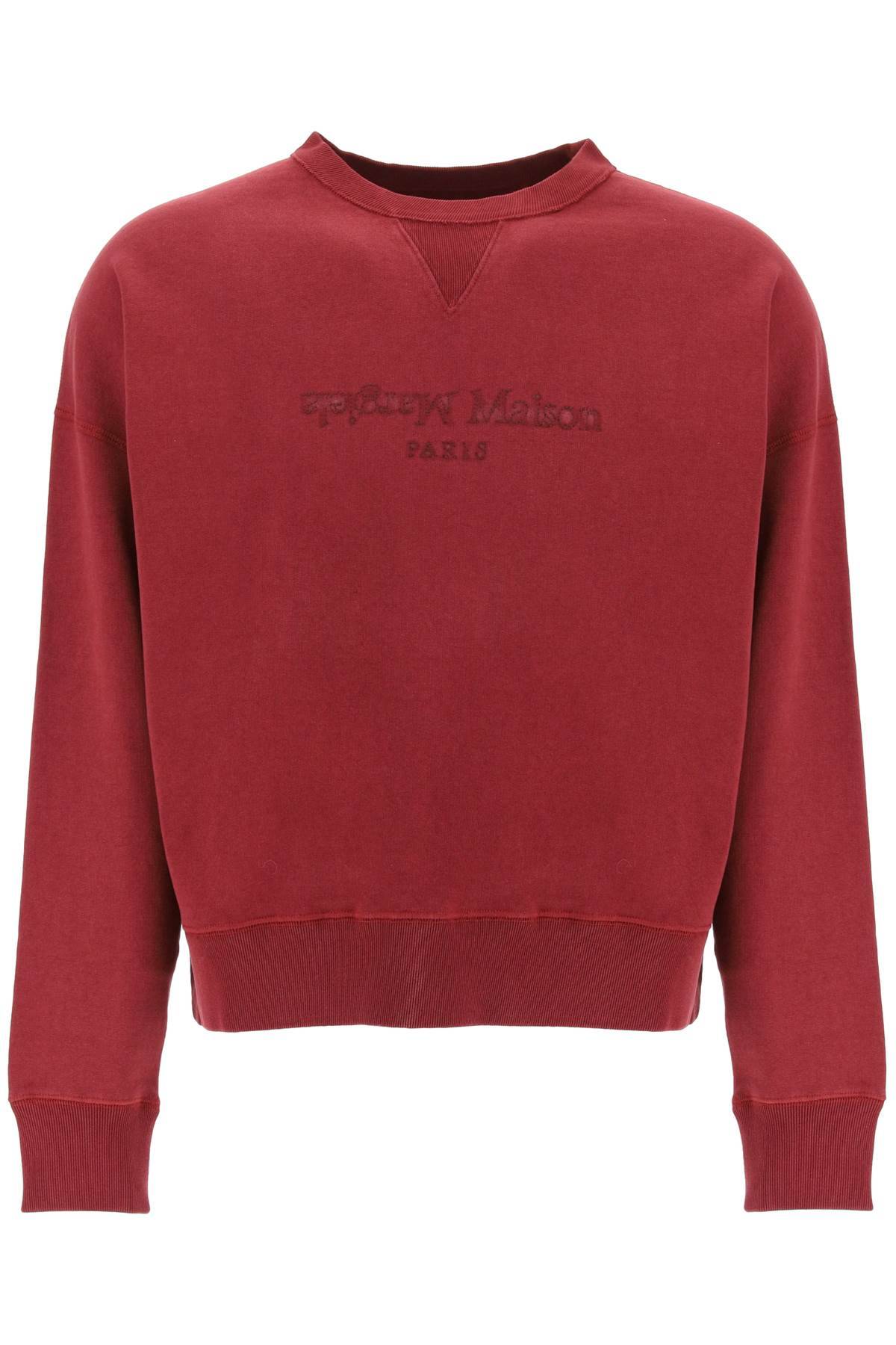 Shop Maison Margiela Reverse Logo Sweatshirt With Hood In Red
