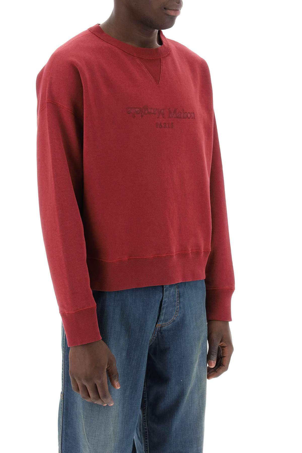 Shop Maison Margiela Reverse Logo Sweatshirt With Hood In Red