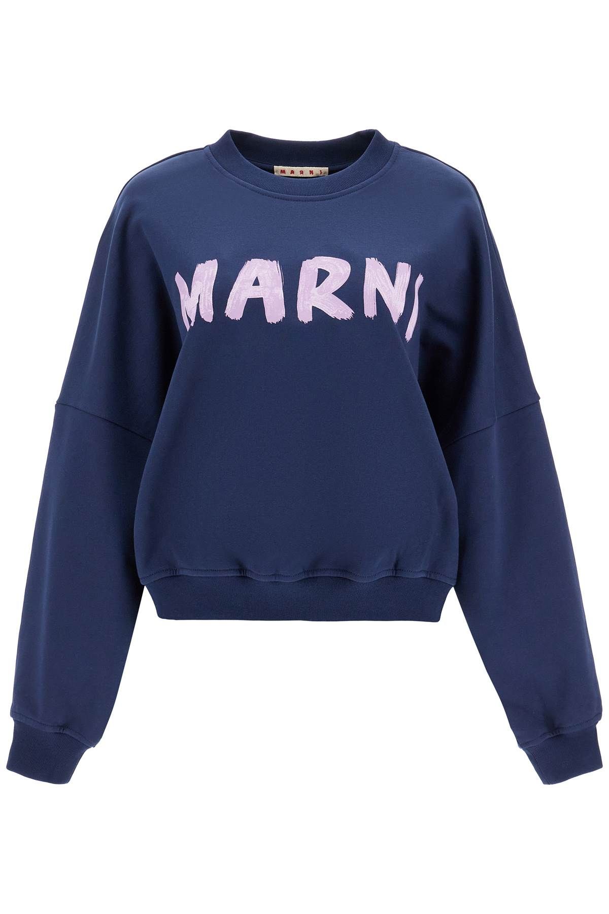 Shop Marni Crewneck Sweatshirt With Logo In Blue