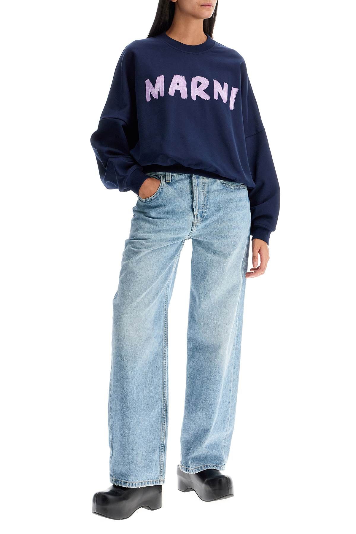 Shop Marni Crewneck Sweatshirt With Logo In Blue