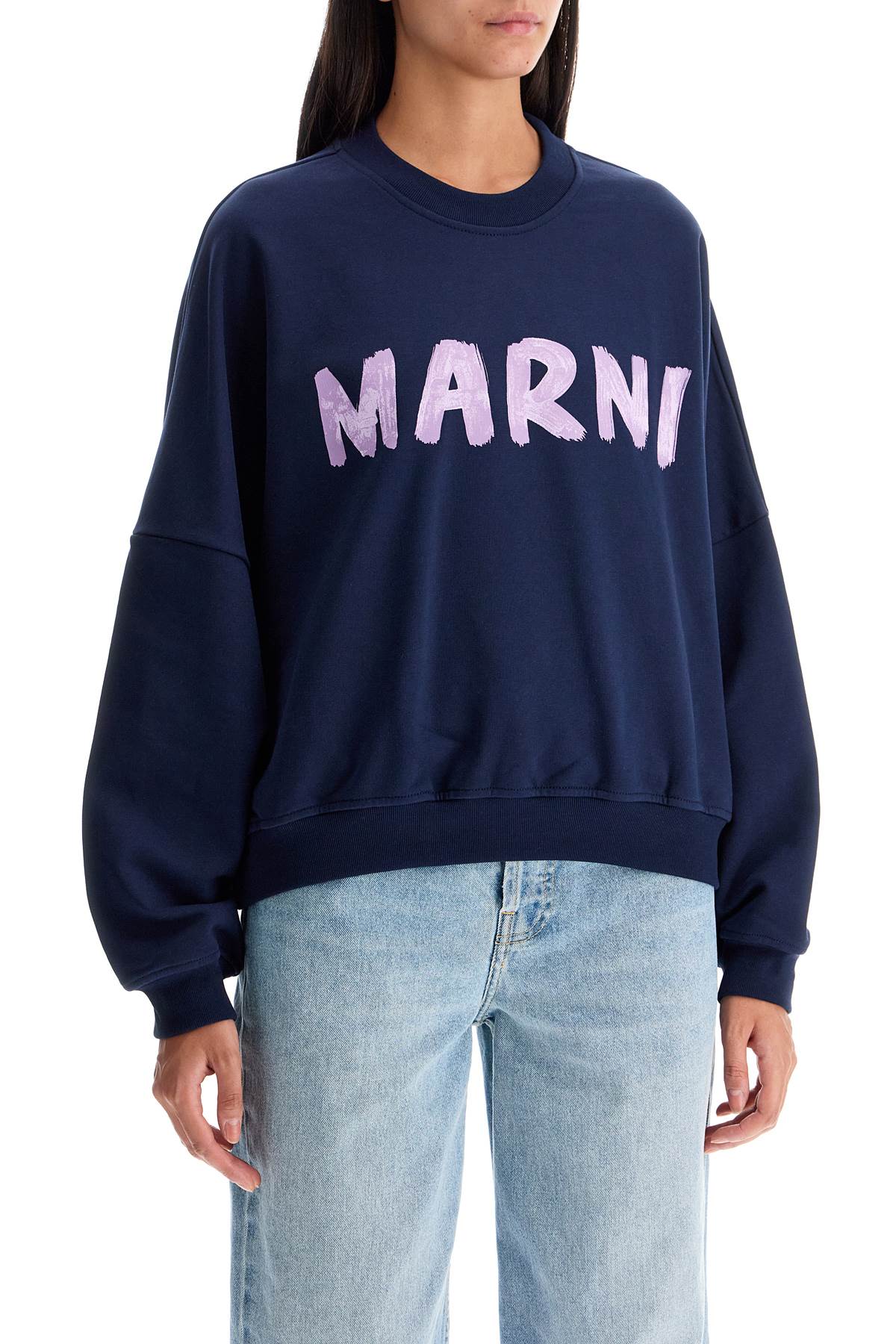 Shop Marni Crewneck Sweatshirt With Logo In Blue