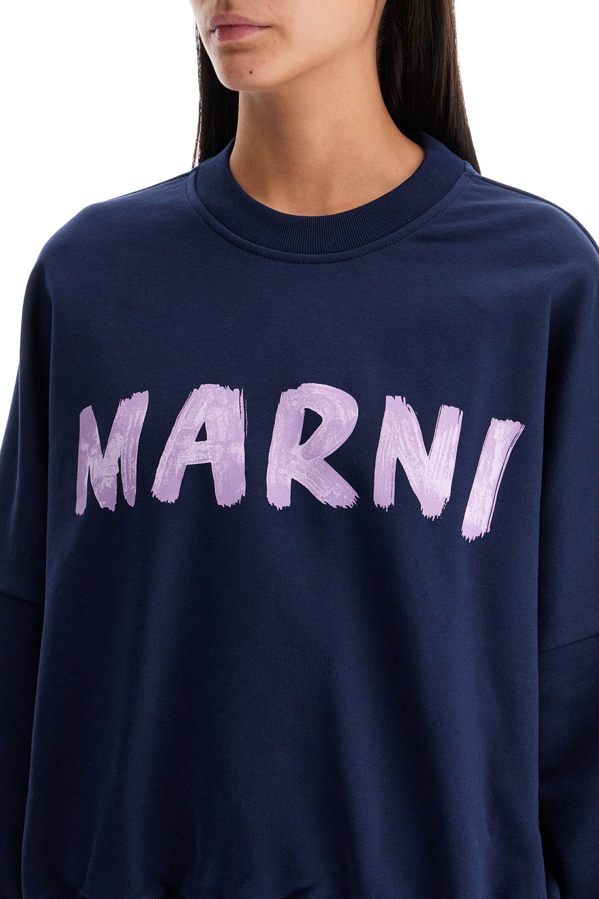 Shop Marni Crewneck Sweatshirt With Logo In Blue