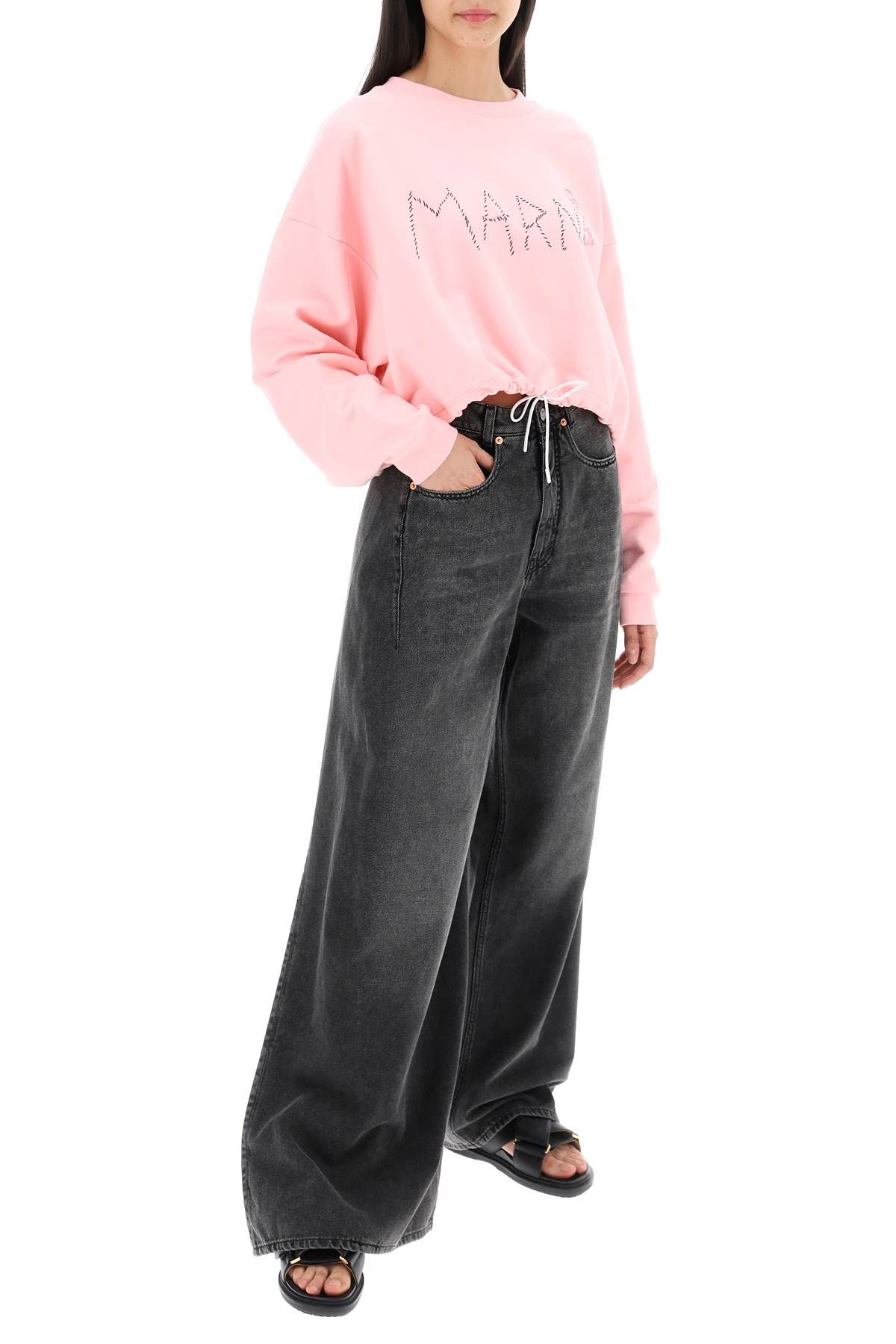 Shop Marni "organic Cotton Sweatshirt With Hand-embroid In Pink