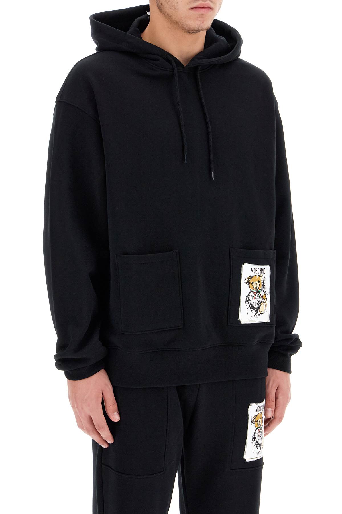 Shop Moschino Hooded Teddy Bear Sweatshirt In Black