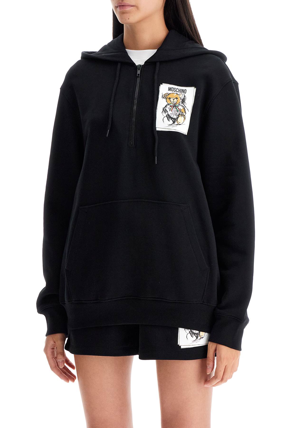 Shop Moschino Hooded Teddy Bear Sweatshirt In Black