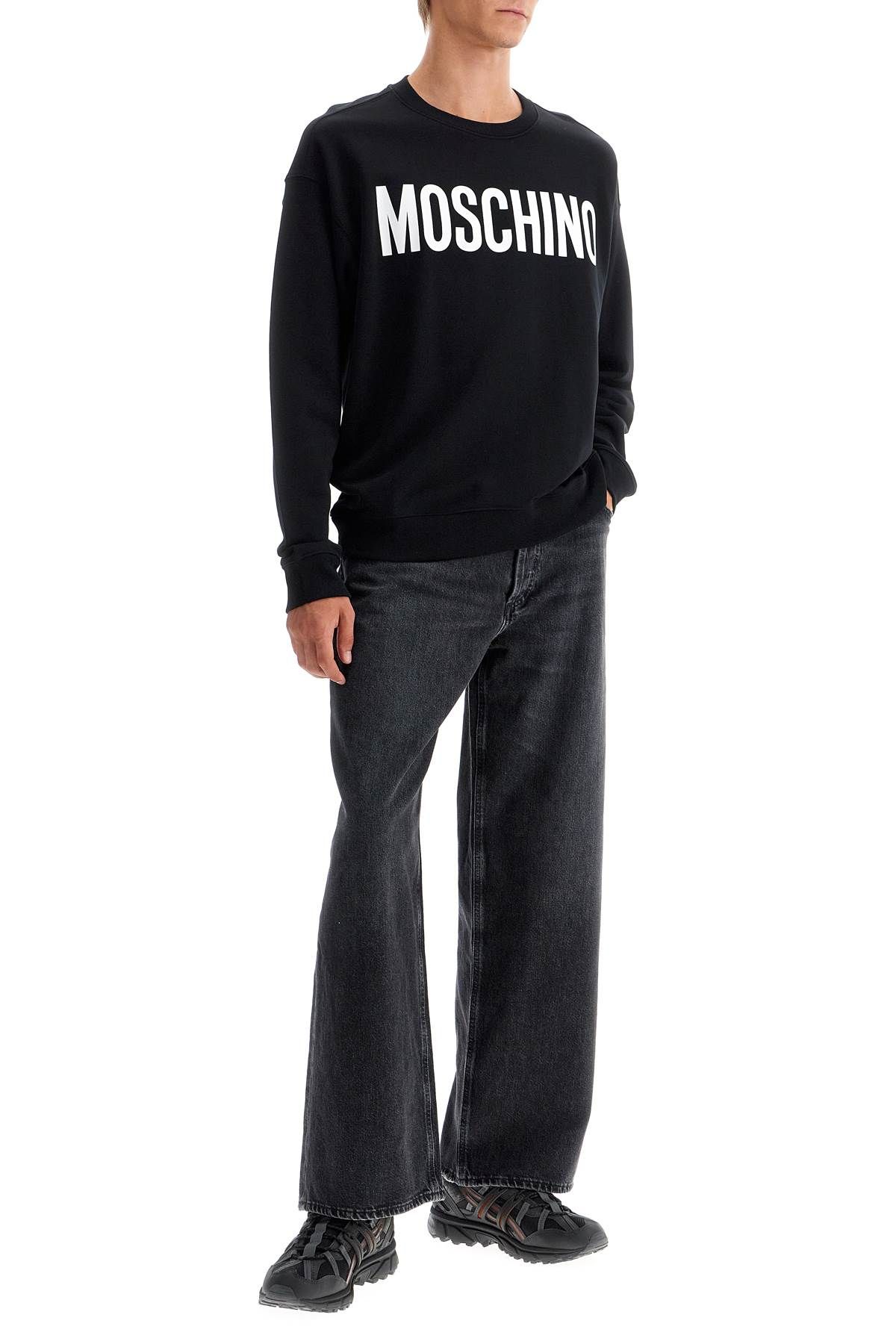 Shop Moschino Logo Crewneck Sweatshirt In Black