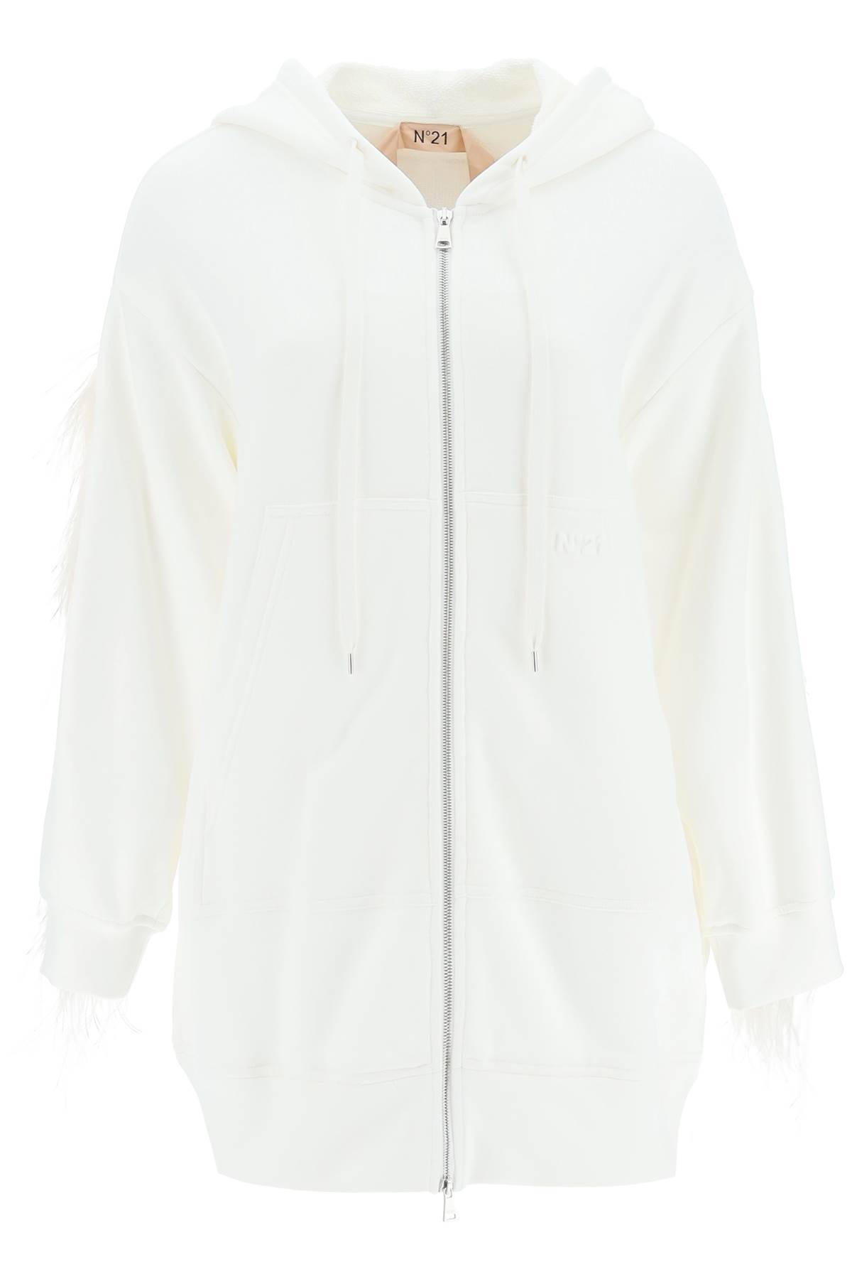 Shop N°21 Oversized Hoodie With Feathers In White