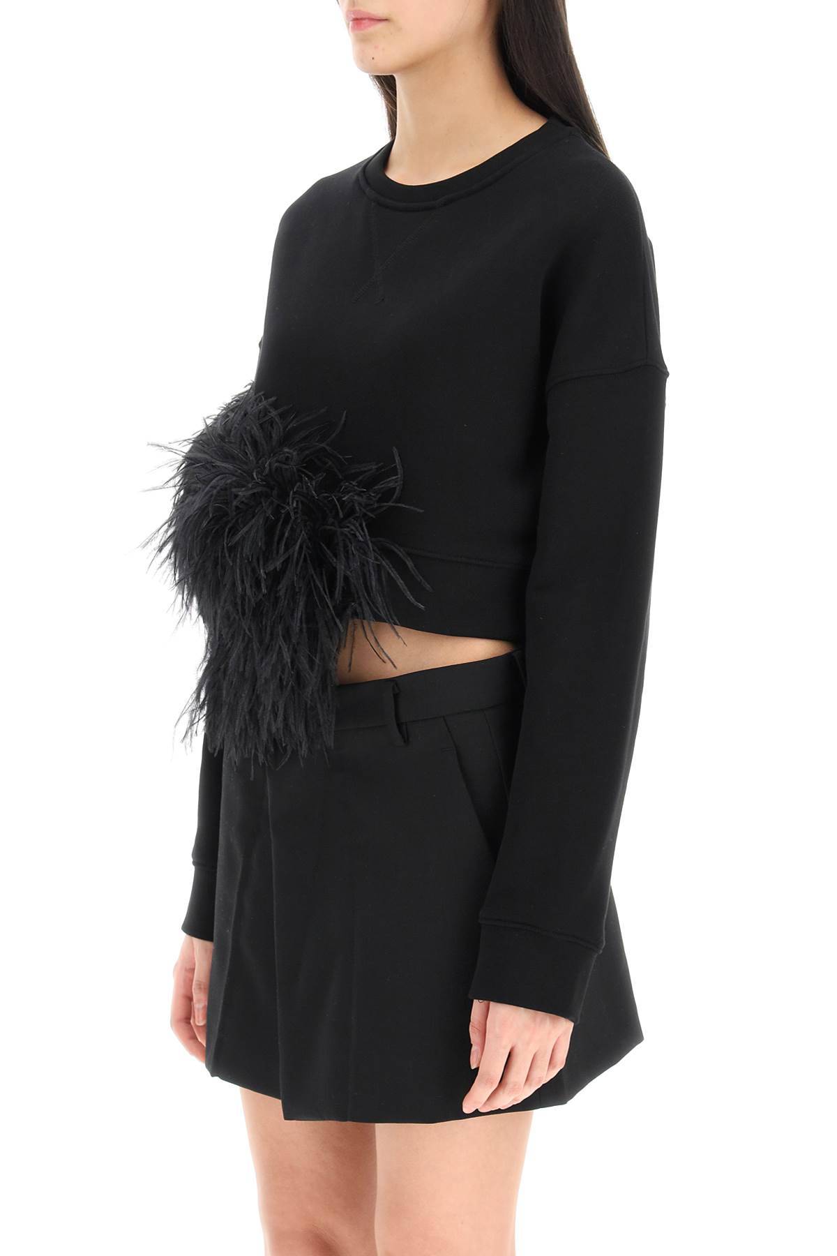 Shop N°21 Cropped Sweatshirt With Feathers In Black
