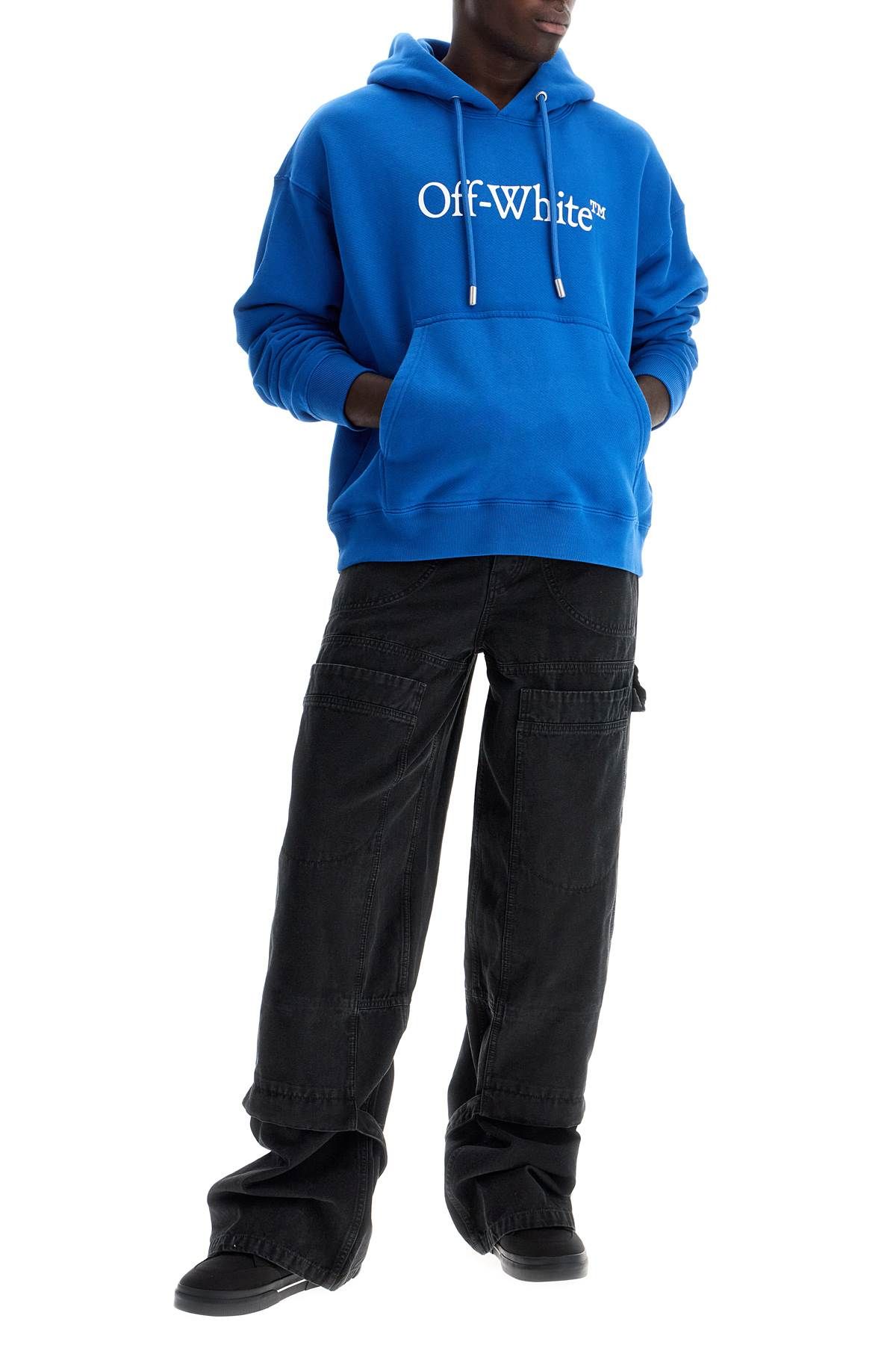 Shop Off-white Hooded Sweatshirt With Logo Print In Blue