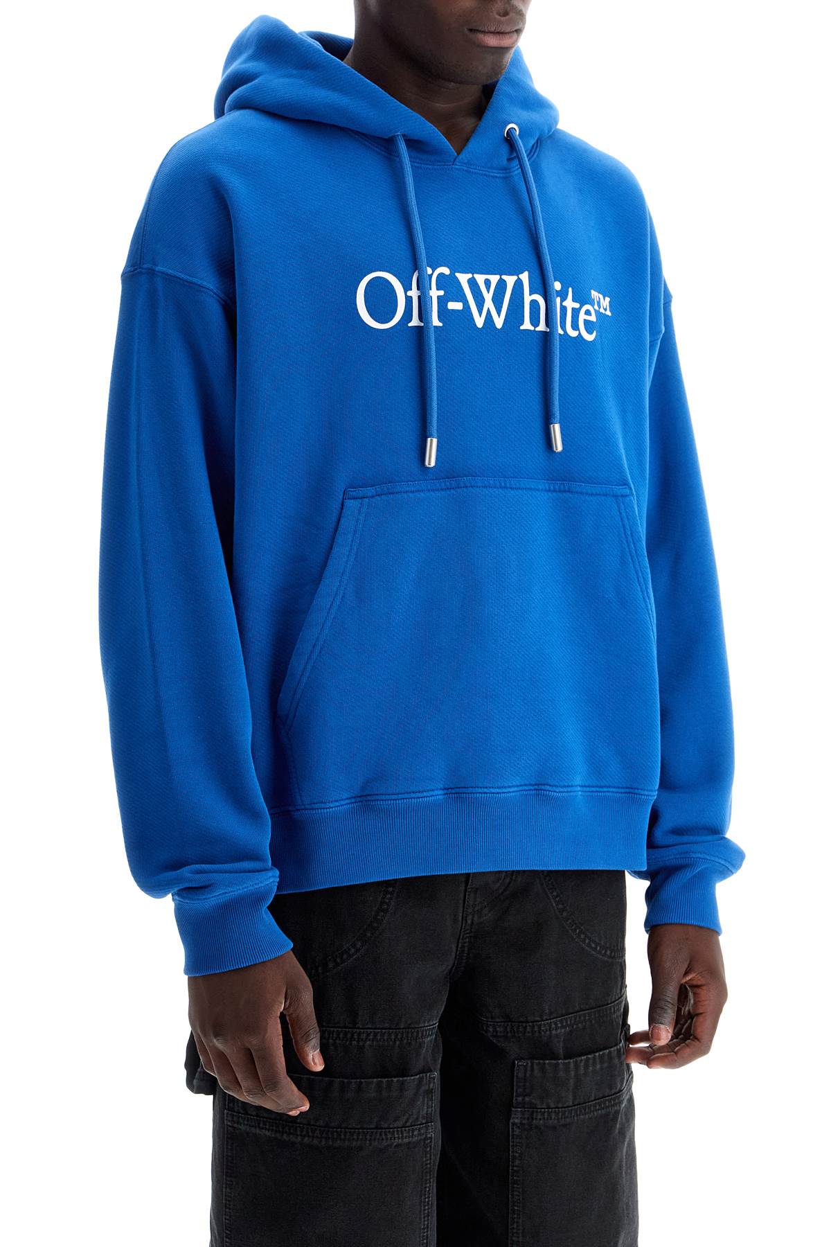 Shop Off-white Hooded Sweatshirt With Logo Print In Blue