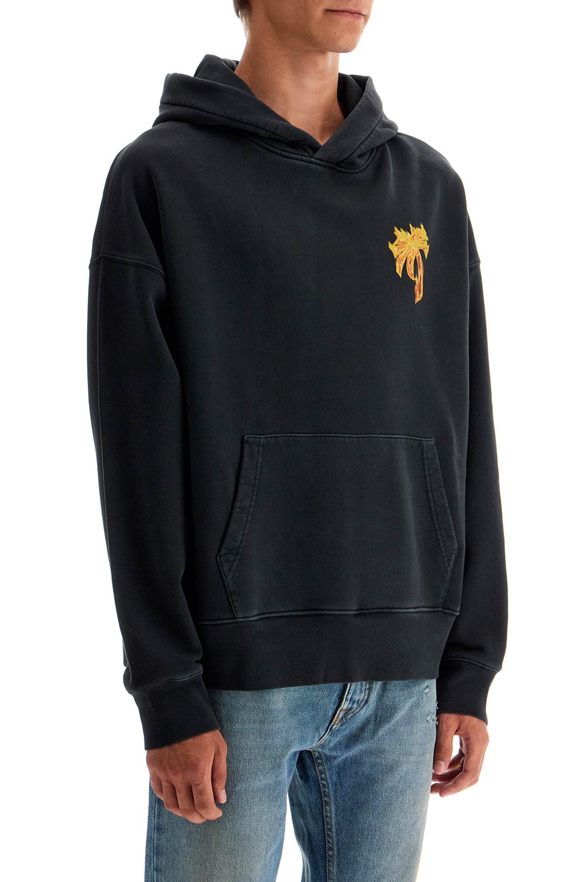 Shop Palm Angels 'burning Palm Oversized Hoodie With Hood' In Black