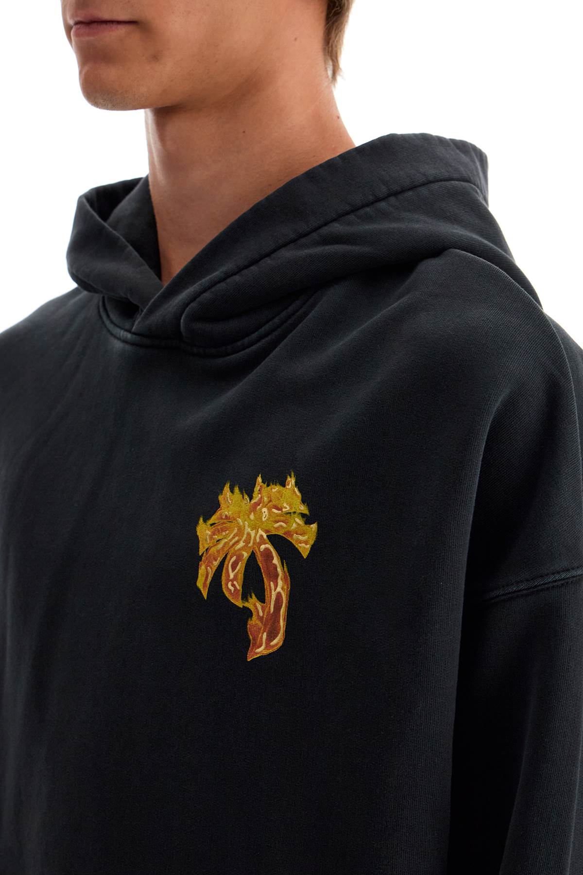 Shop Palm Angels 'burning Palm Oversized Hoodie With Hood' In Black