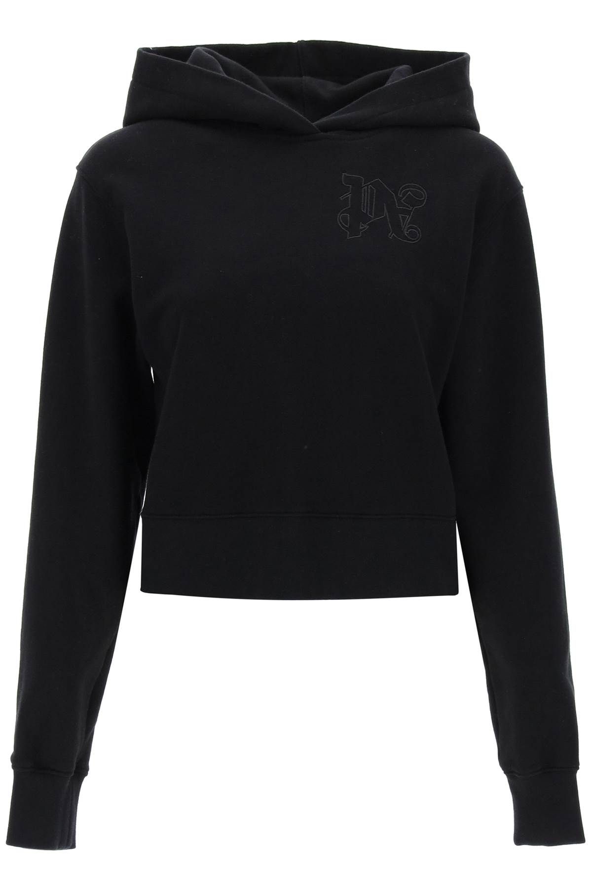 Shop Palm Angels Cropped Hoodie With Monogram Embroidery In Black