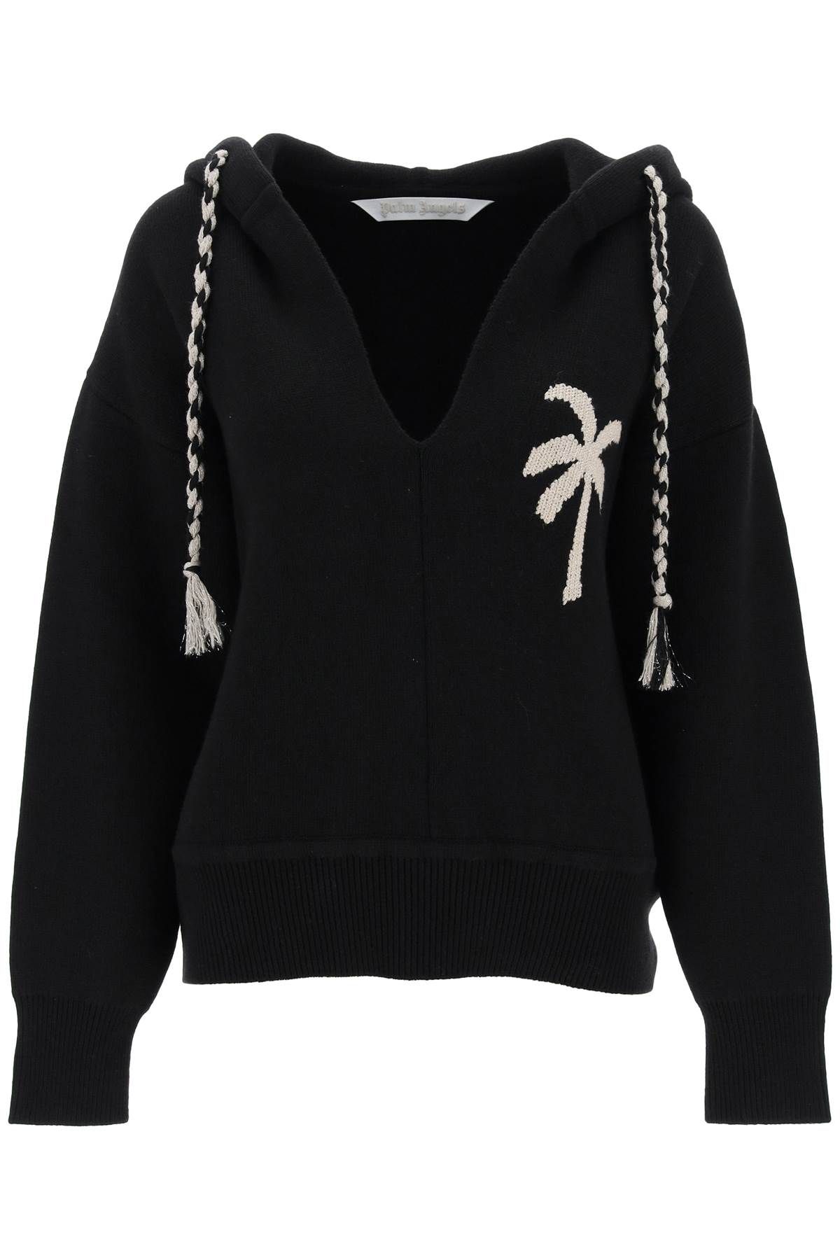 Palm Angels Palm Knitted Hoodie In Black