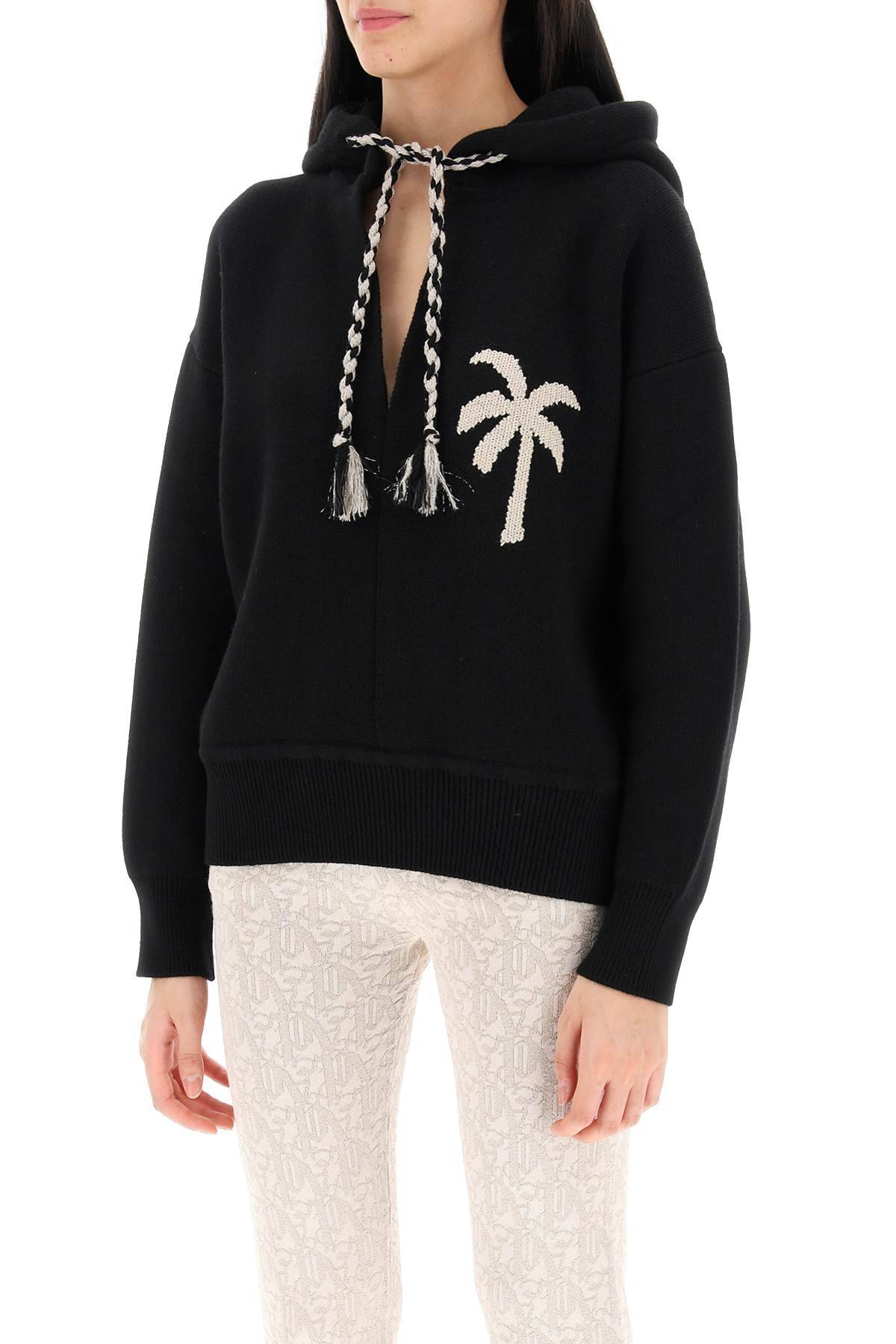 Shop Palm Angels Palm Knitted Hoodie In Black