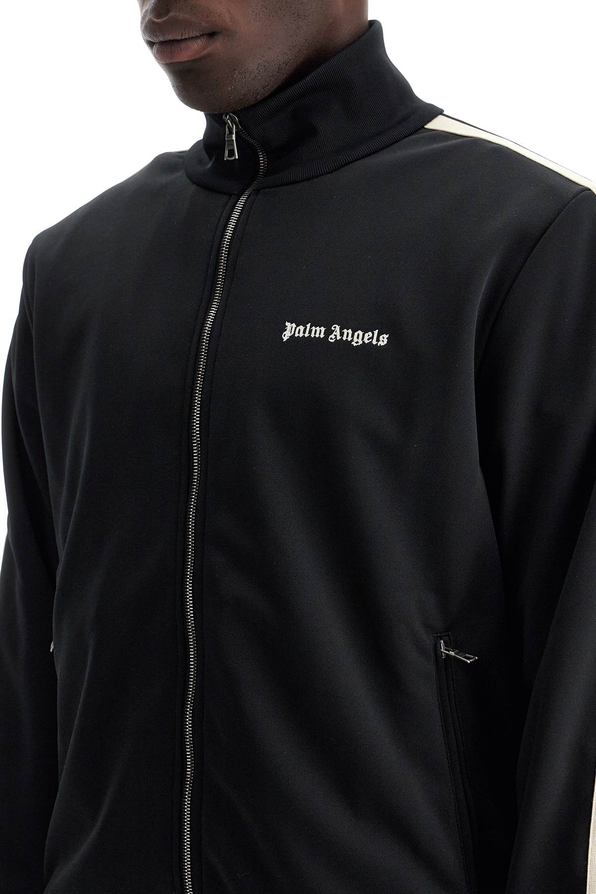 Shop Palm Angels Contrast Band Track Jacket With Nine Words In Black