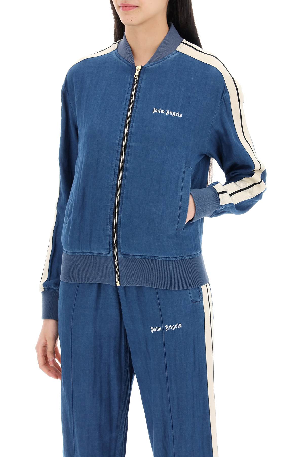 Shop Palm Angels Chambray Track Sweat In Blue