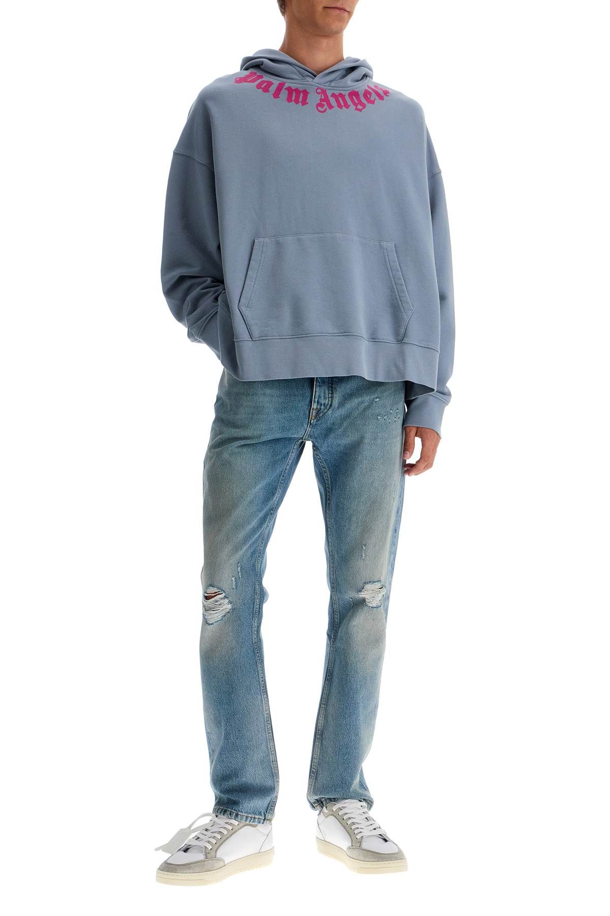 Shop Palm Angels Logoed Boxy Hoodie With Hood In Grey