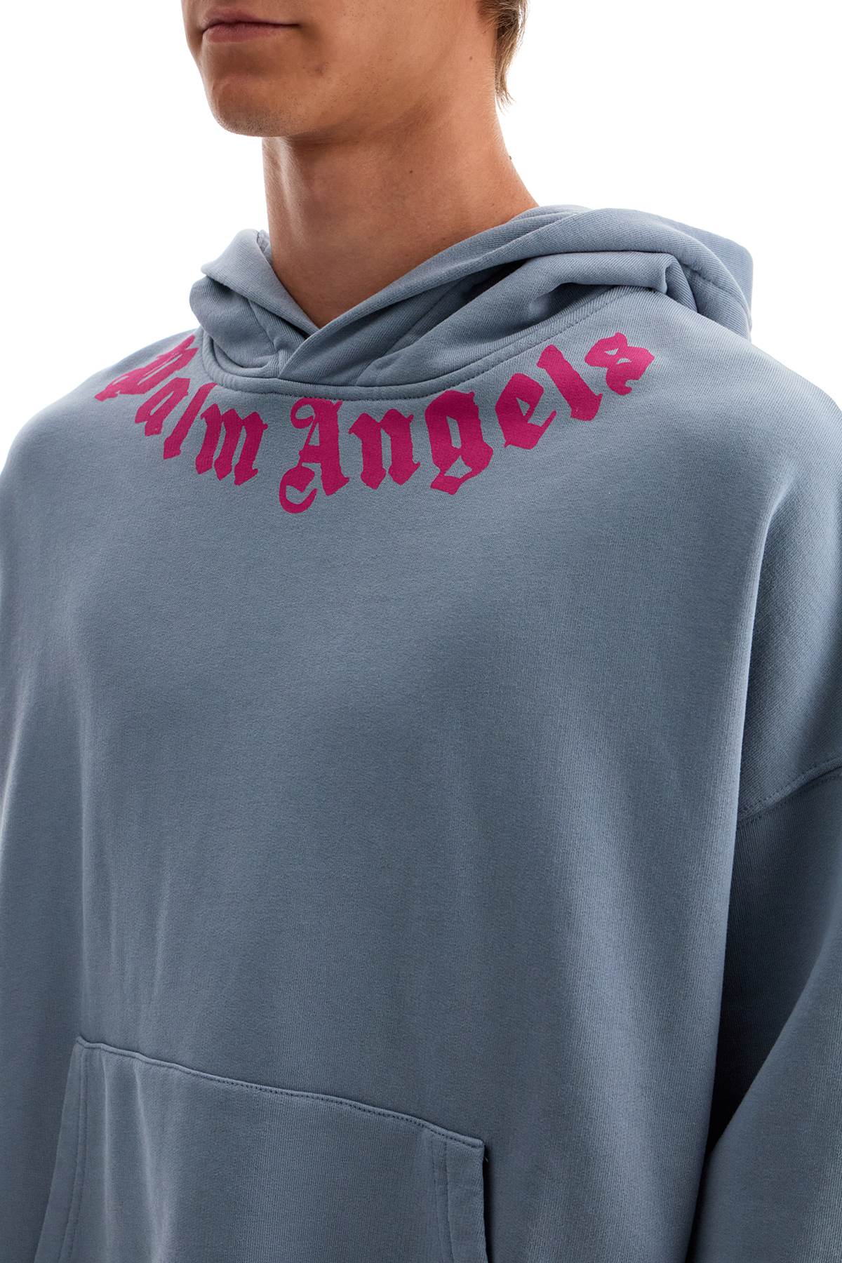 Shop Palm Angels Logoed Boxy Hoodie With Hood In Grey