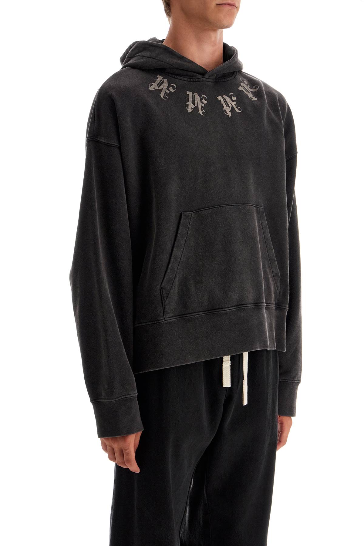 Shop Palm Angels Statement Monogram Hooded Sweatshirt In Grey