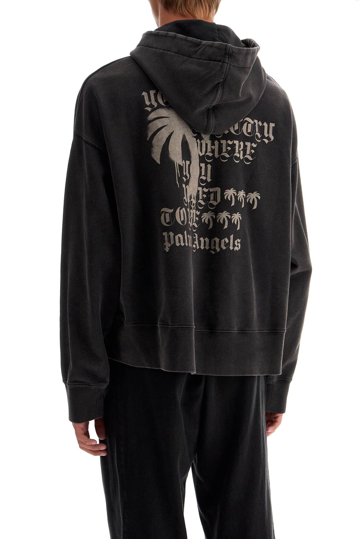 Shop Palm Angels Statement Monogram Hooded Sweatshirt In Grey