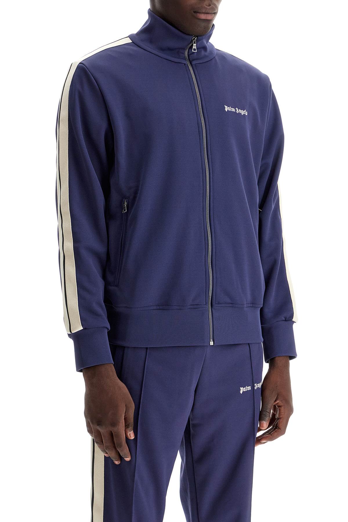 Shop Palm Angels Contrast Band Track Jacket With Nine Words In Blue