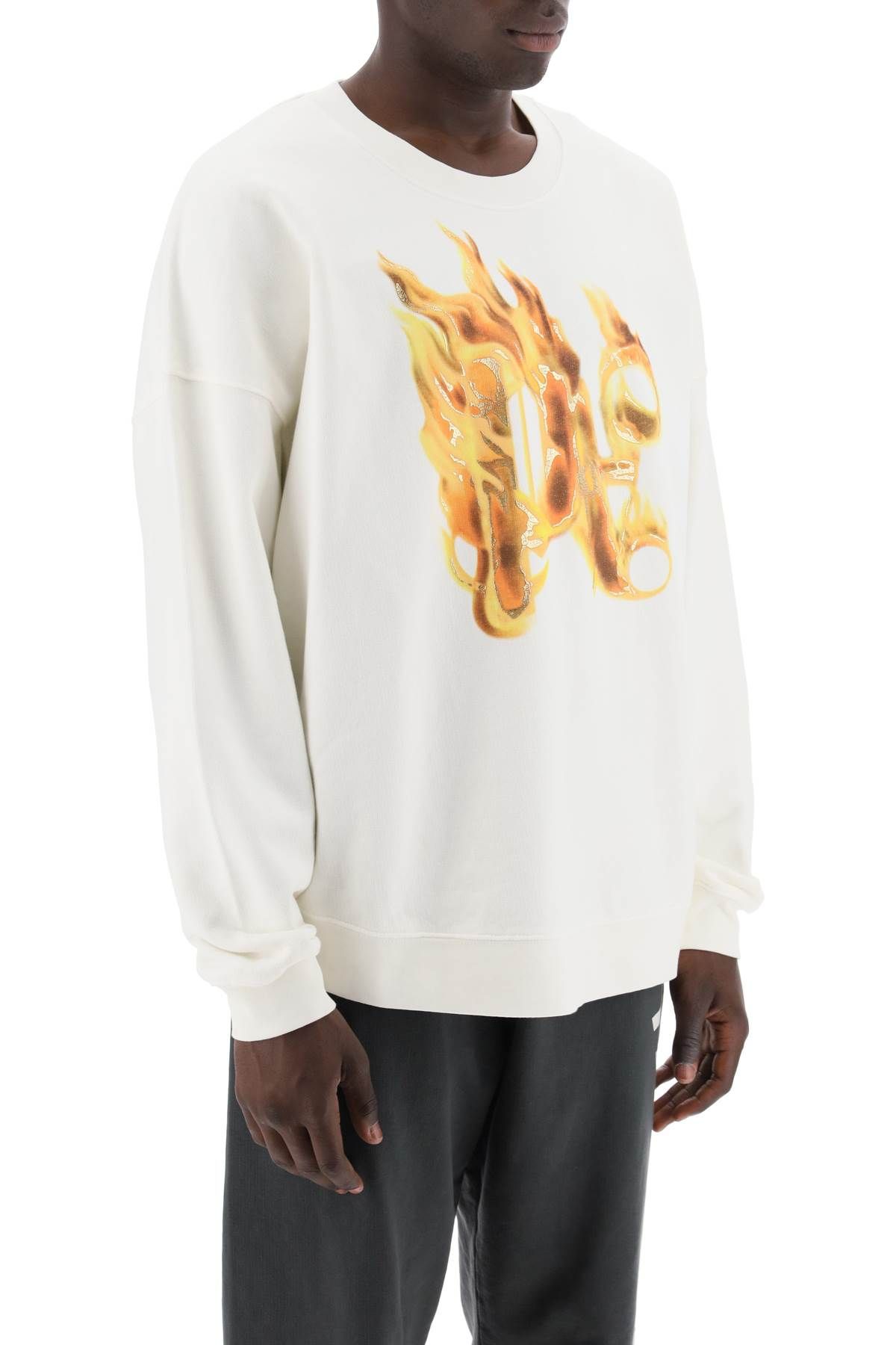 Shop Palm Angels "burning Monogram Crewneck In White