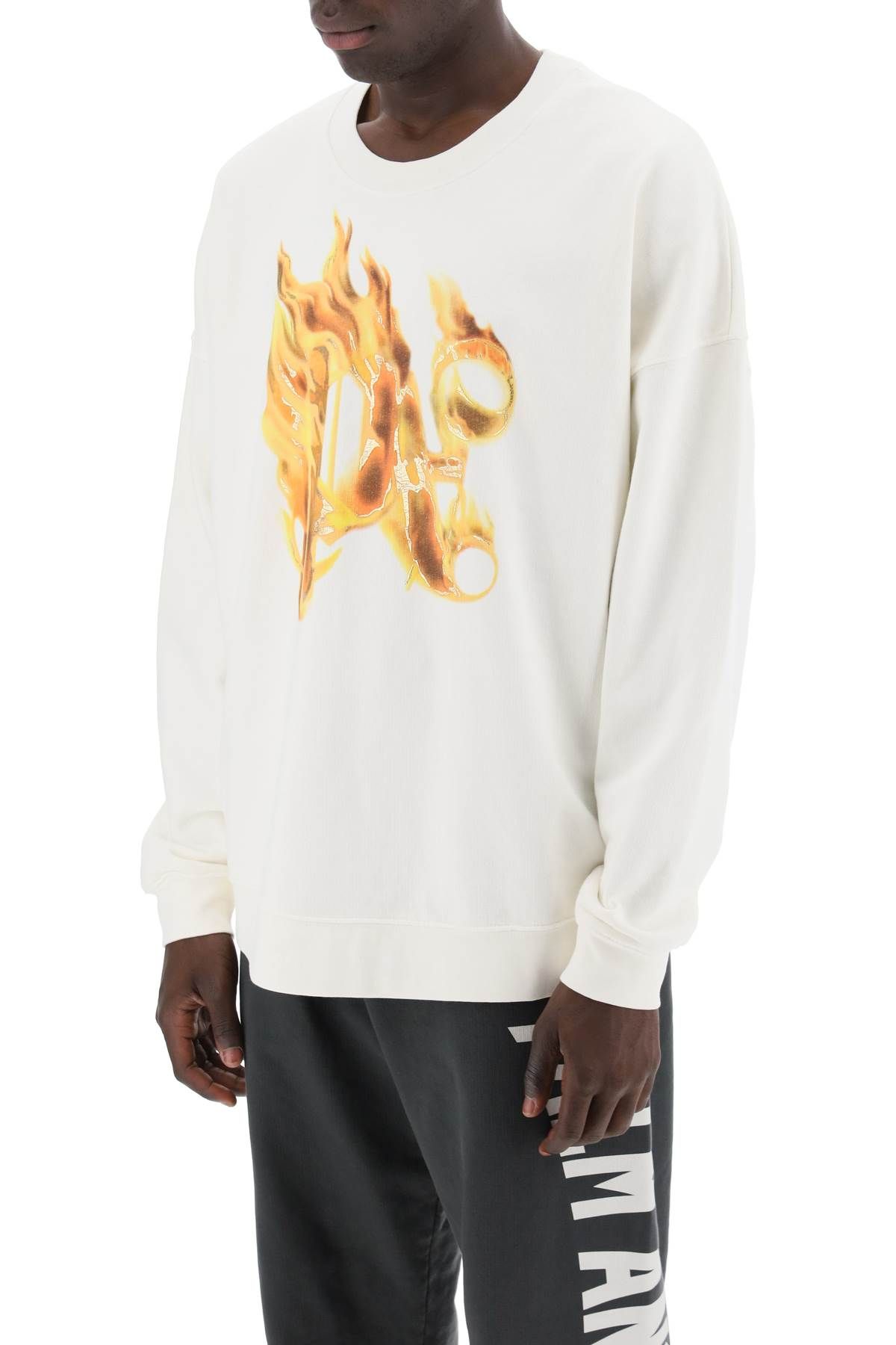 Shop Palm Angels "burning Monogram Crewneck In White