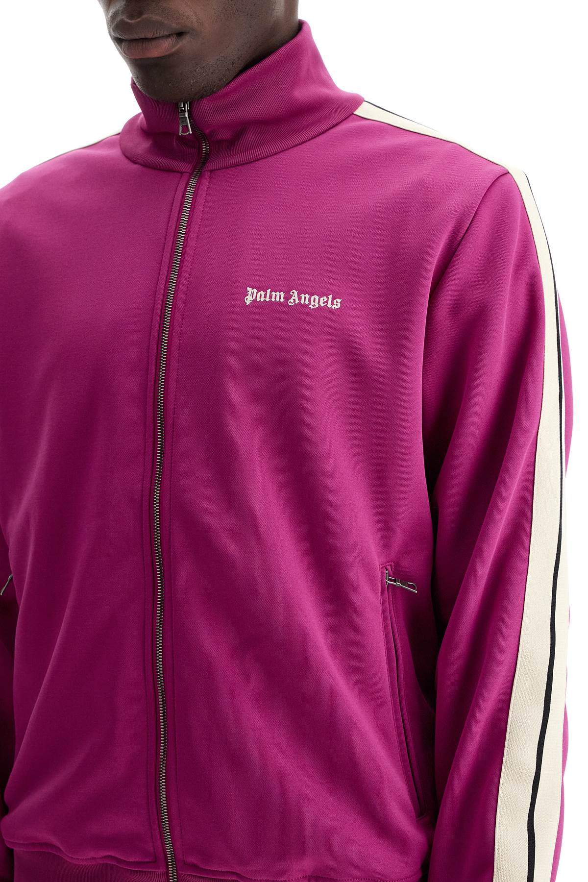 Shop Palm Angels 'track Sweatshirt With Contrasting Bands In Purple