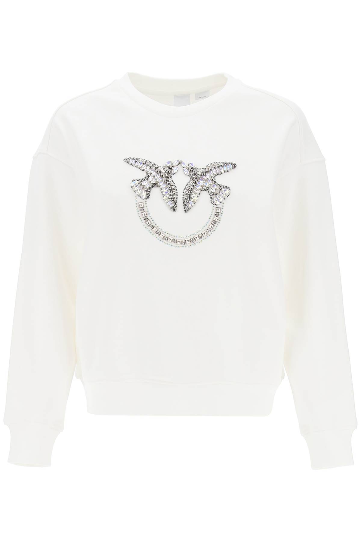 Shop Pinko Nelly Sweatshirt With Love Birds Embroidery In White