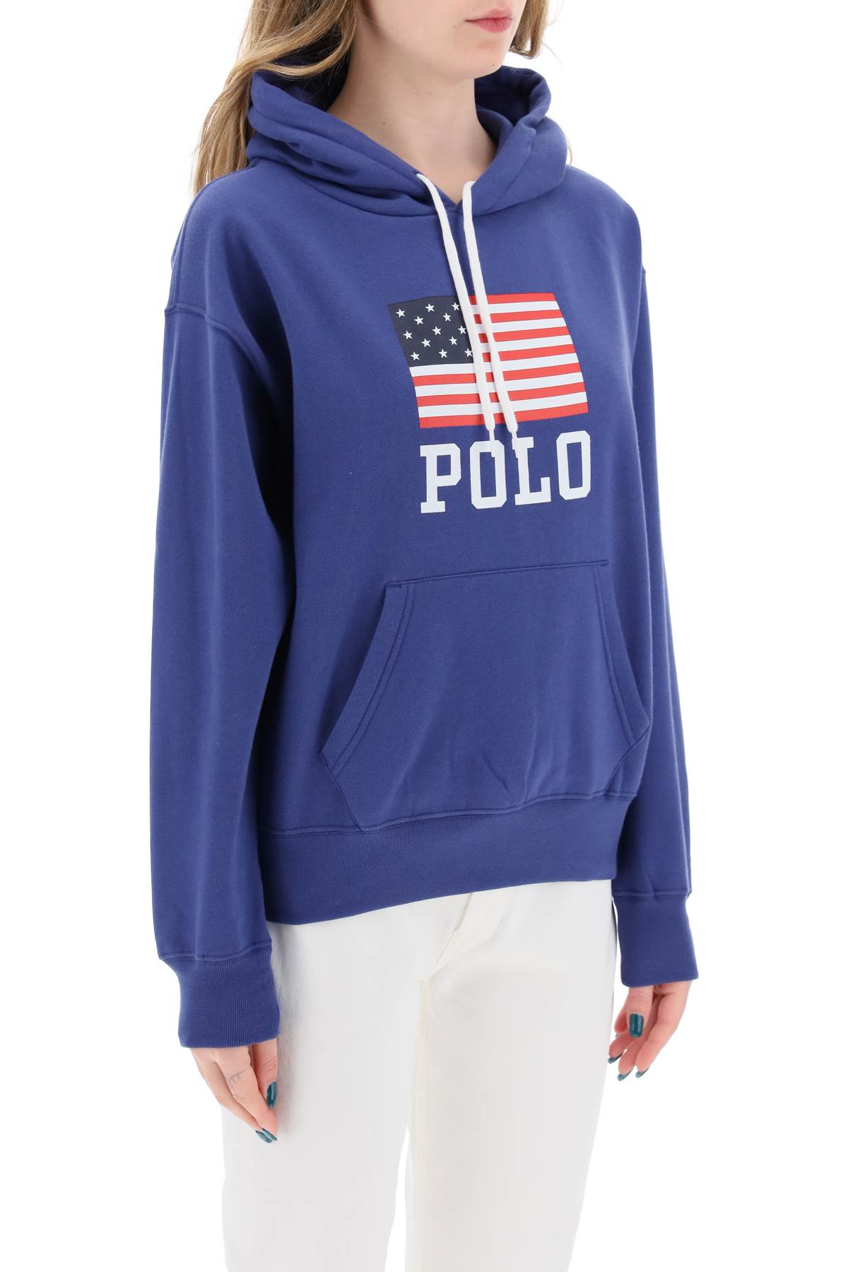 Shop Polo Ralph Lauren Hooded Sweatshirt With Flag Print In Blue