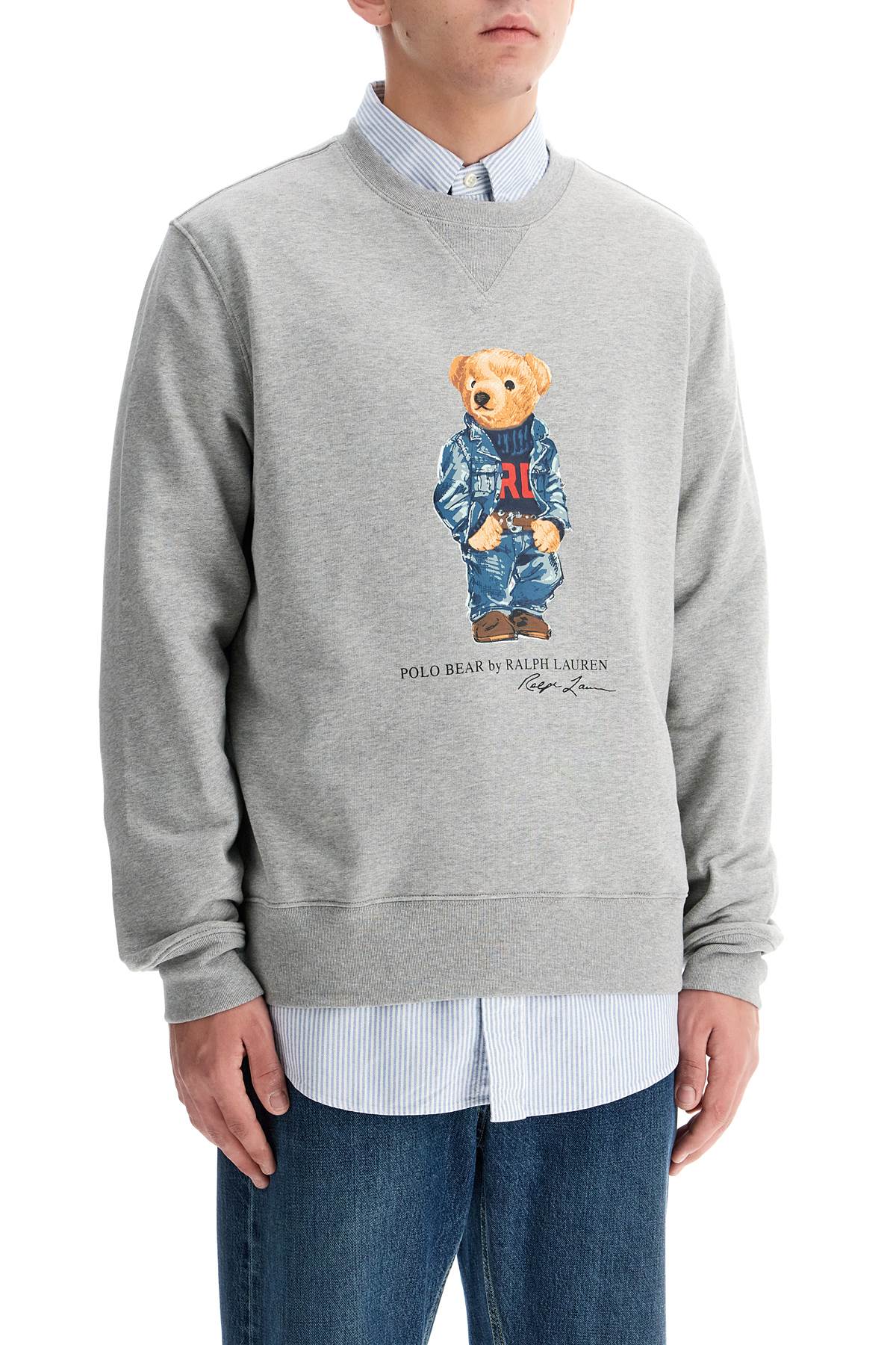 Shop Polo Ralph Lauren Polo Bear Crewneck Sweat In Grey