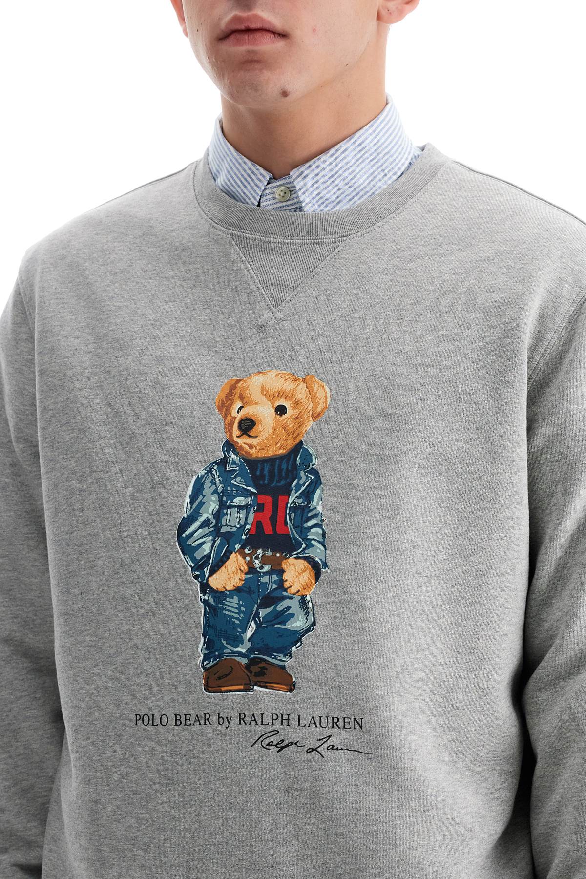 Shop Polo Ralph Lauren Polo Bear Crewneck Sweat In Grey