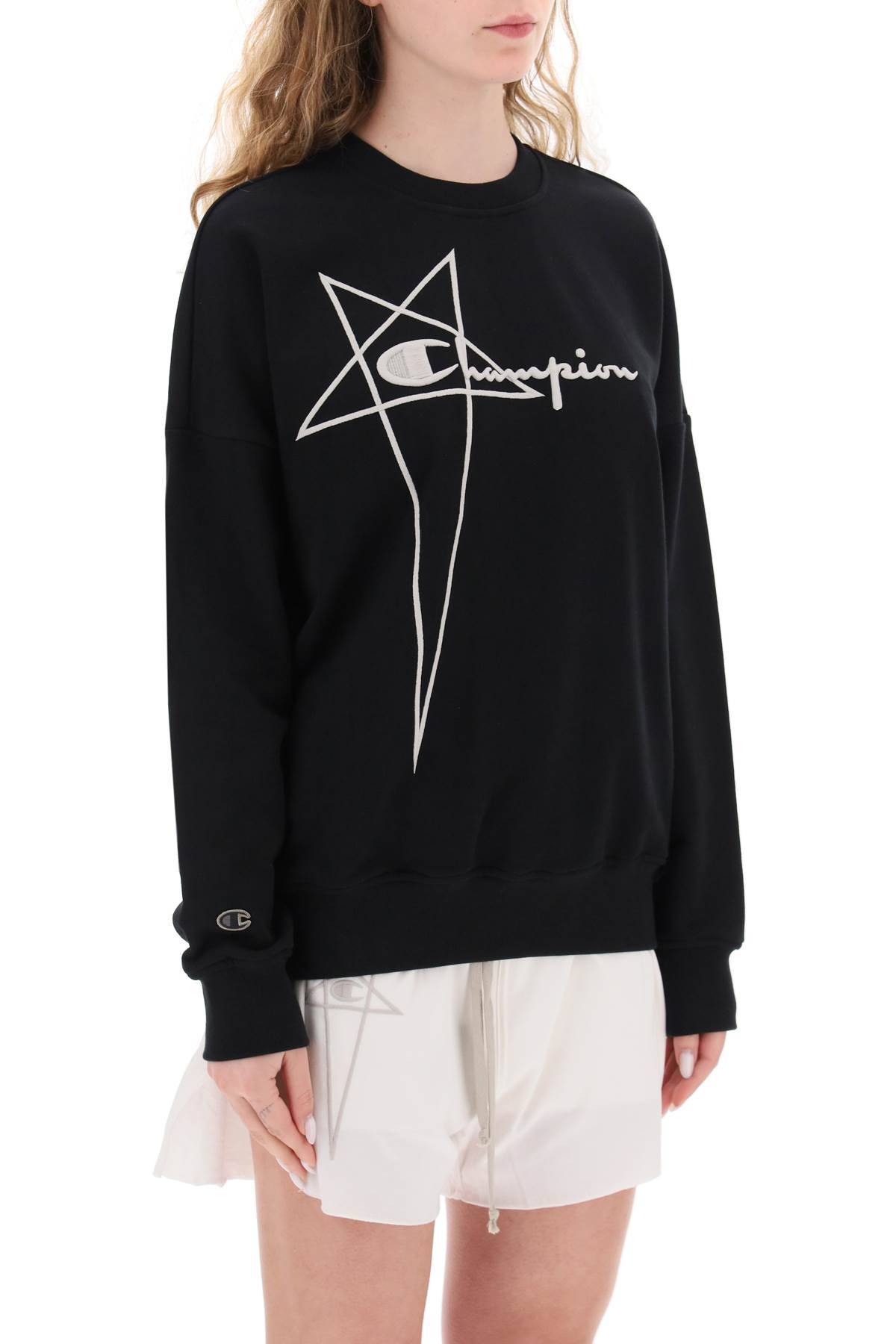 Shop Rick Owens 'champion X ' Crew-neck Sweatshirt With Logo Embroidery In Black
