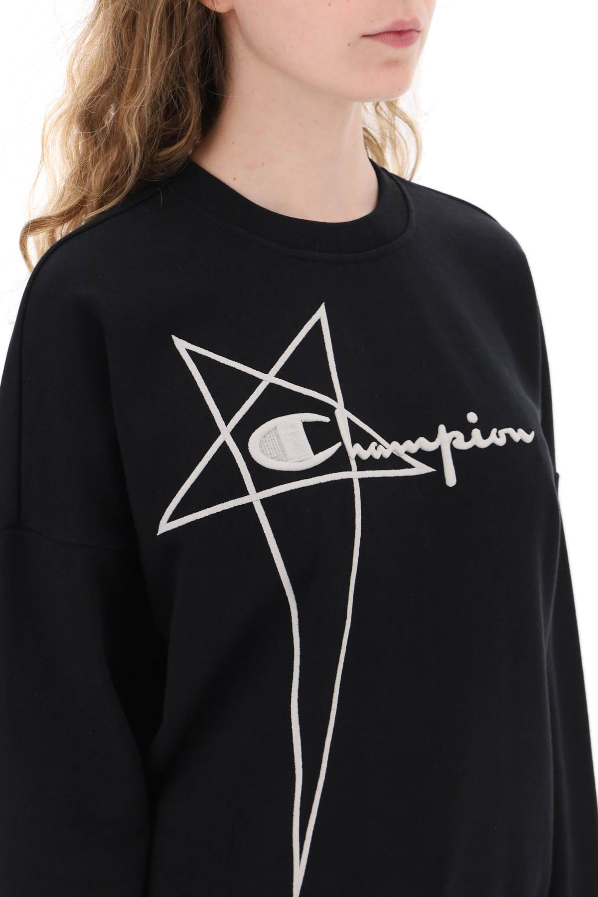Shop Rick Owens 'champion X ' Crew-neck Sweatshirt With Logo Embroidery In Black