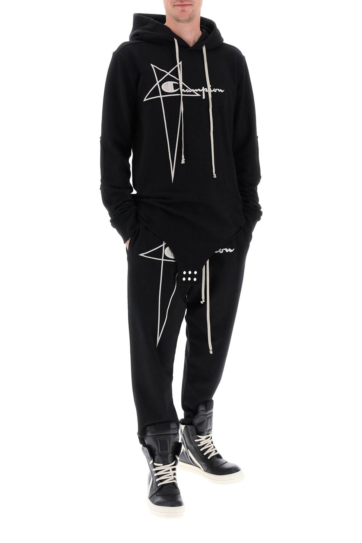 Shop Rick Owens Hooded Body X Champion In Black