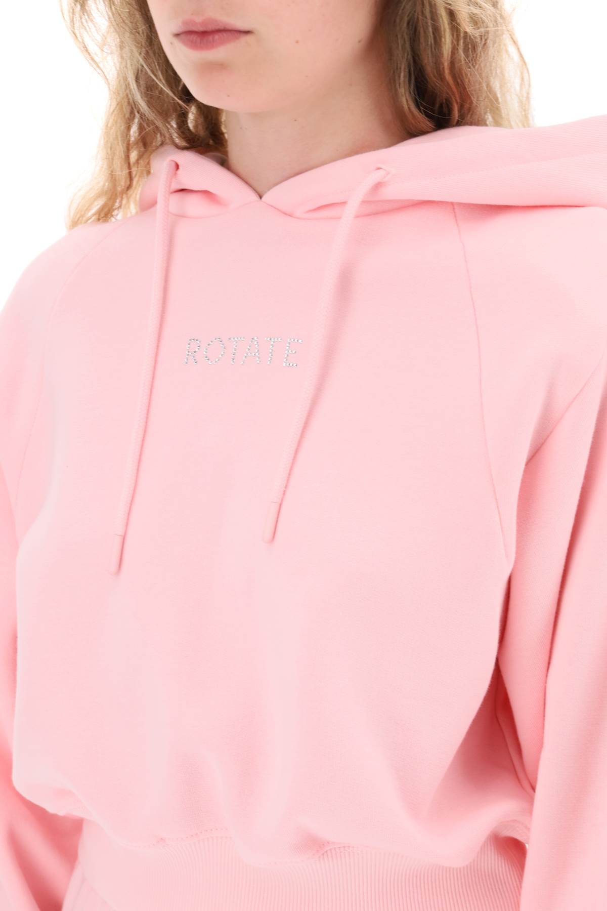 Shop Rotate Birger Christensen Cropped Hoodie With Rhinestone-studded Logo In Pink