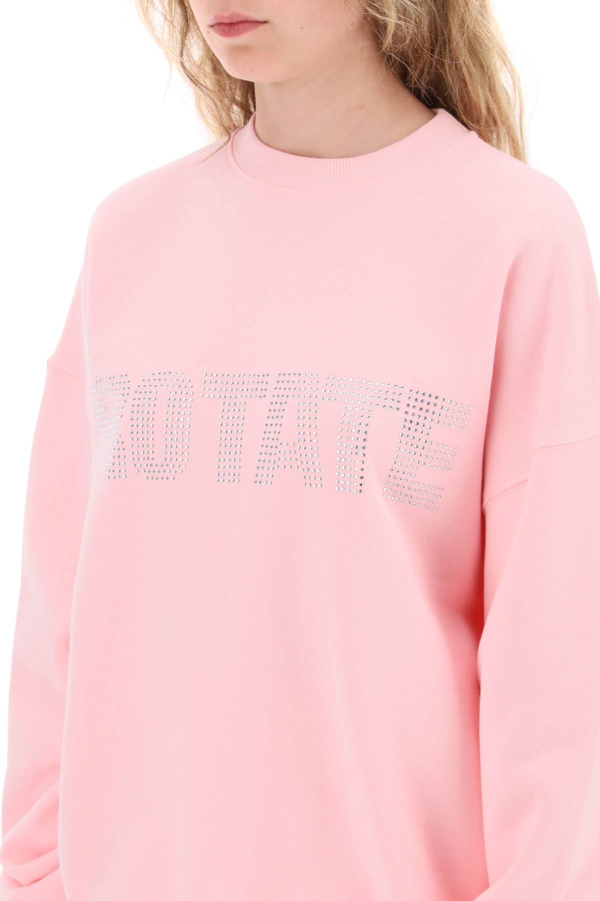 Shop Rotate Birger Christensen Crew-neck Sweatshirt With Rhinestone-studded Maxi Logo In Pink