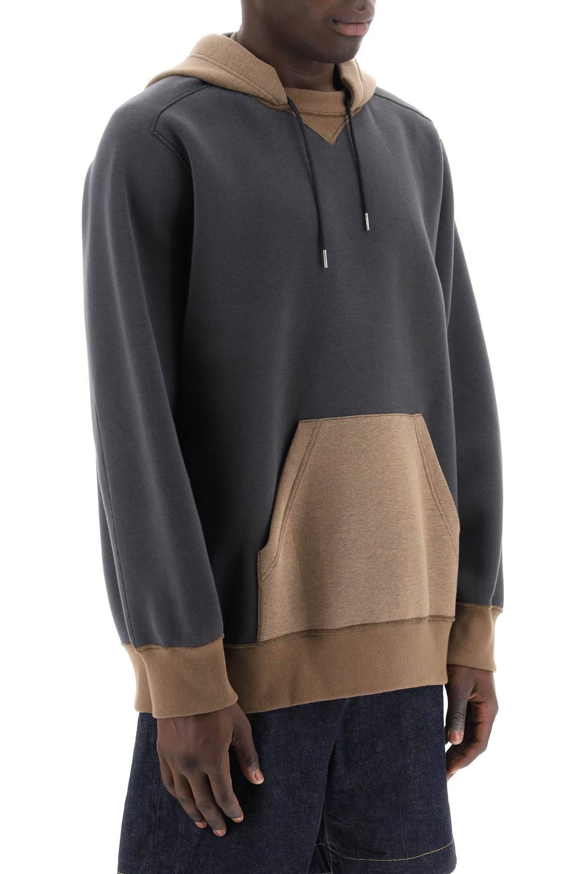 Shop Sacai Hooded Sweatshirt With Reverse In Grey,brown