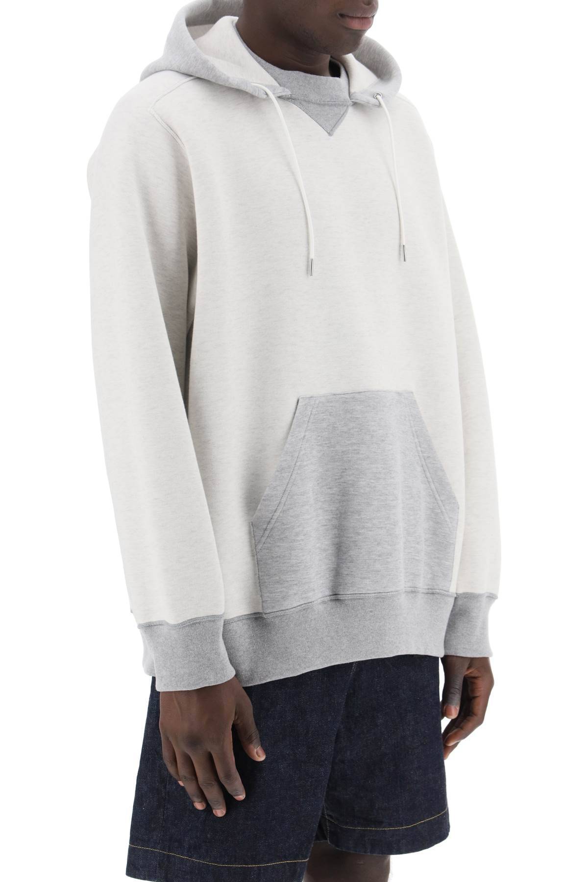 Shop Sacai Hooded Sweatshirt With Reverse In Grey