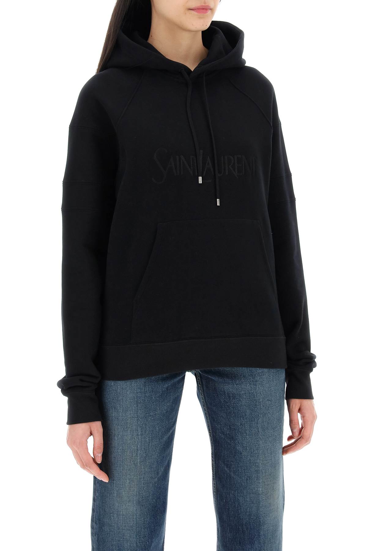 Shop Saint Laurent Hoodie With Embroidered Logo In Black