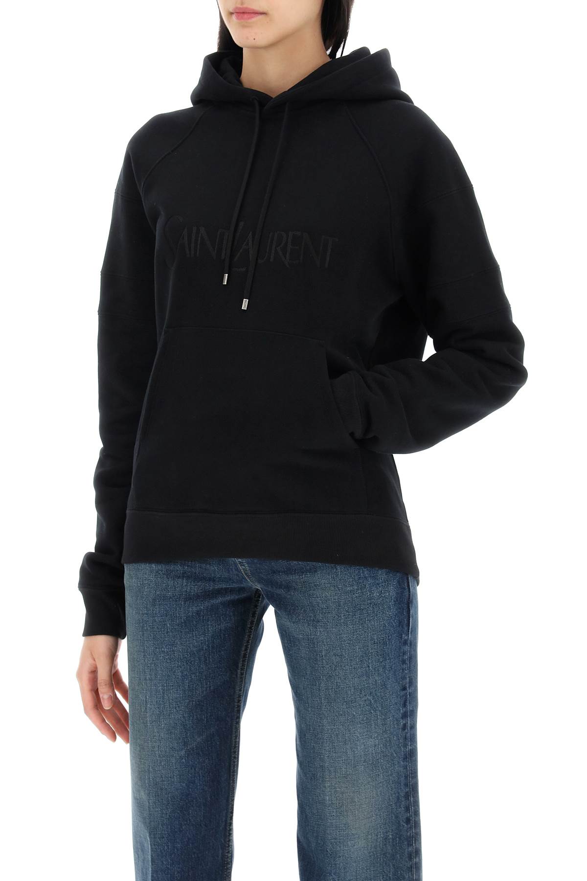 Shop Saint Laurent Hoodie With Embroidered Logo In Black