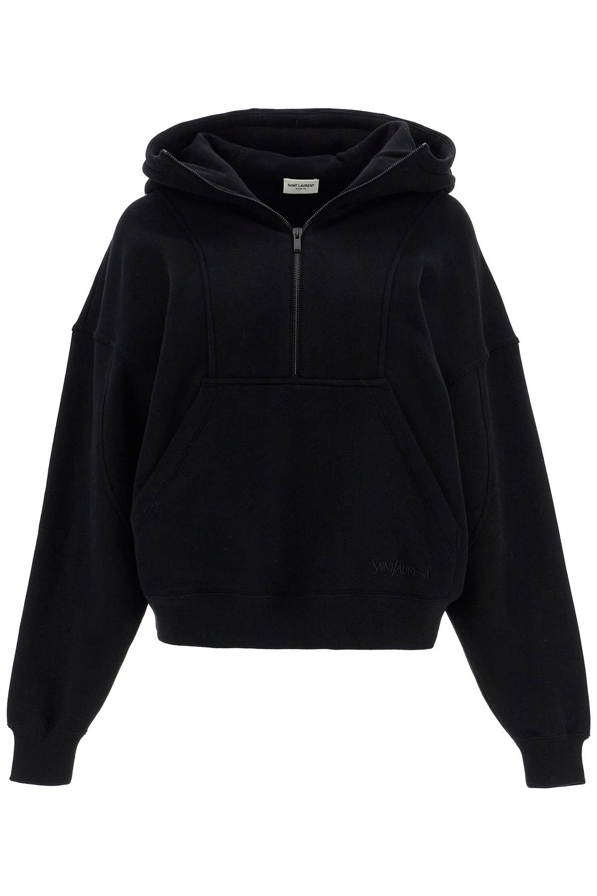 Shop Saint Laurent Hooded Sweatshirt With Half Zip In Black